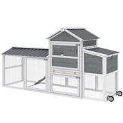 Chicken Coop with Wheels, 80" L Mobile Hen House with Run, Outdoor Wooden Chicken House with Nesting Box, Tray, Ramp