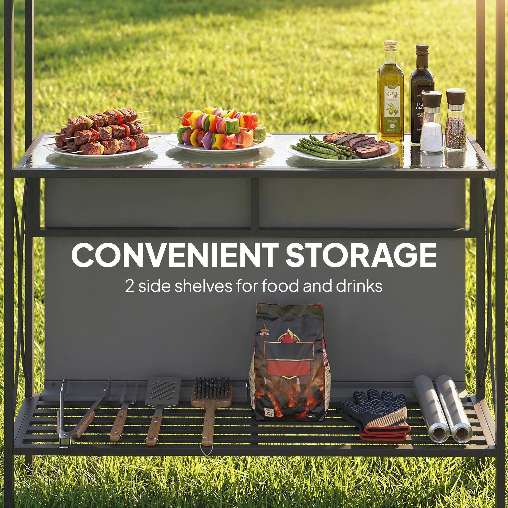 8' x 5' Grill Gazebo - Outdoor BBQ Shelter with Shelves, Dark Grey