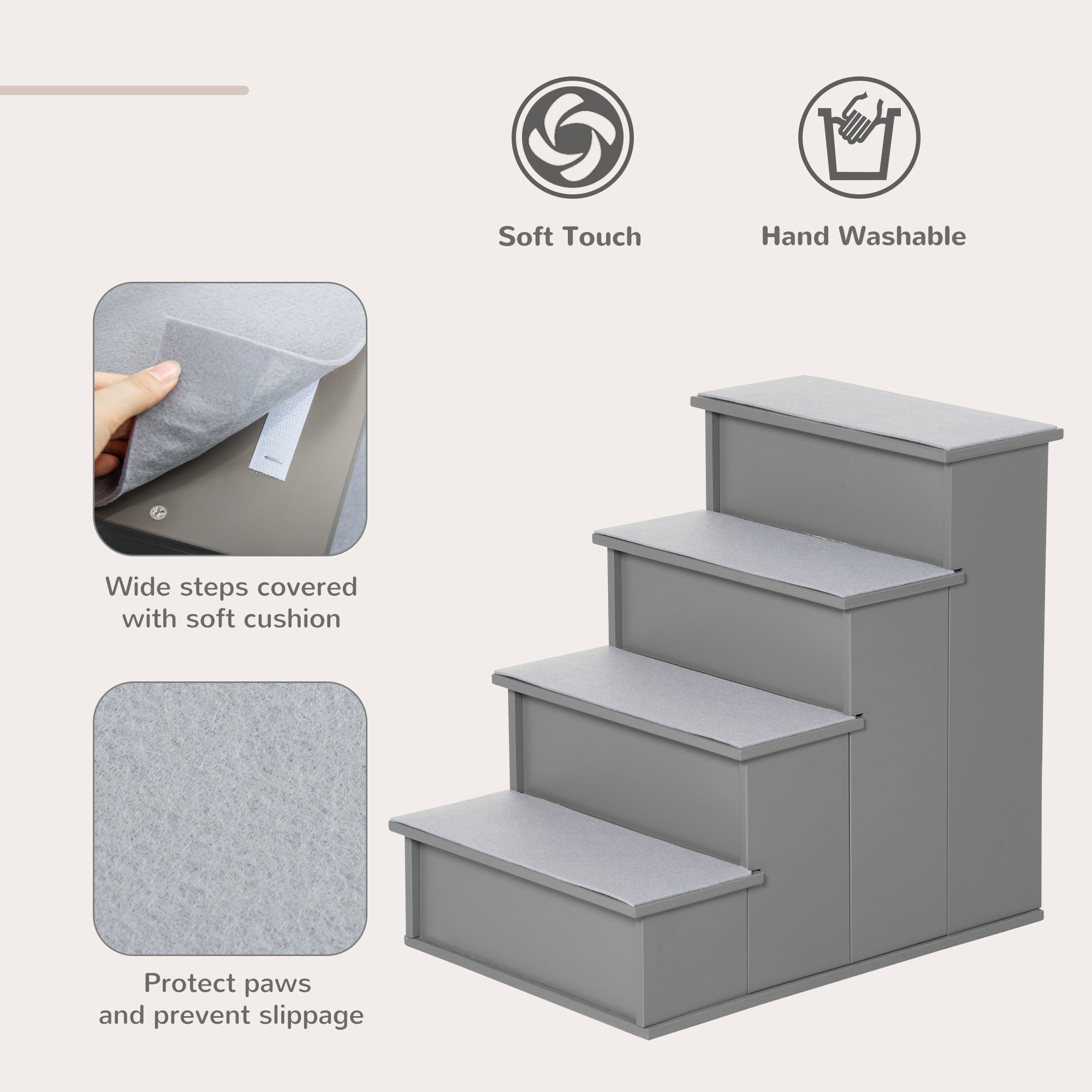 Dog Steps Pet Stairs for Bed Cat Ladder for Couch with Non-Slip Carpet, 15.7" x 23.2" x 21.3", Grey