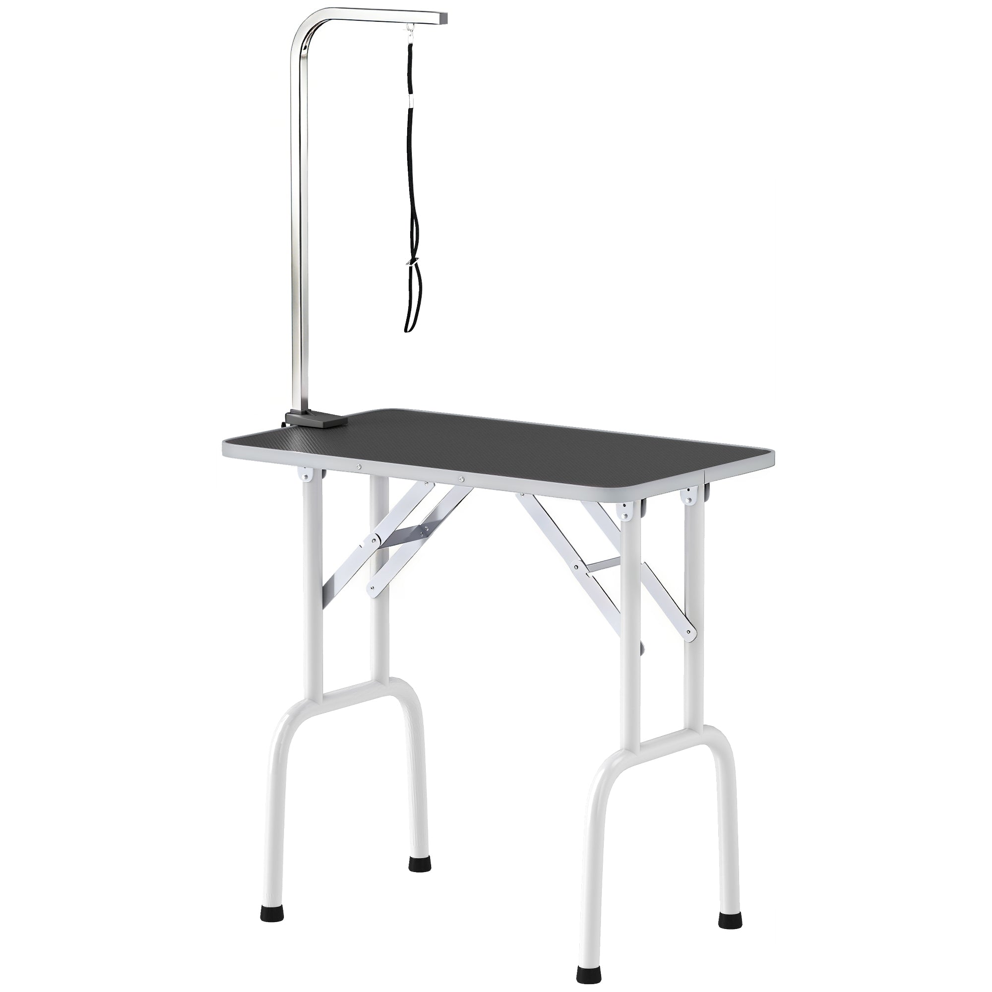 Foldable Pet Grooming Table for Dogs Cats with Adjustable Arm, Non-slip Surface, Black