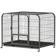 43 Inch Heavy Duty Dog Crate, Extra Large Metal Dog Cage with Lockable Wheels and Removable Tray