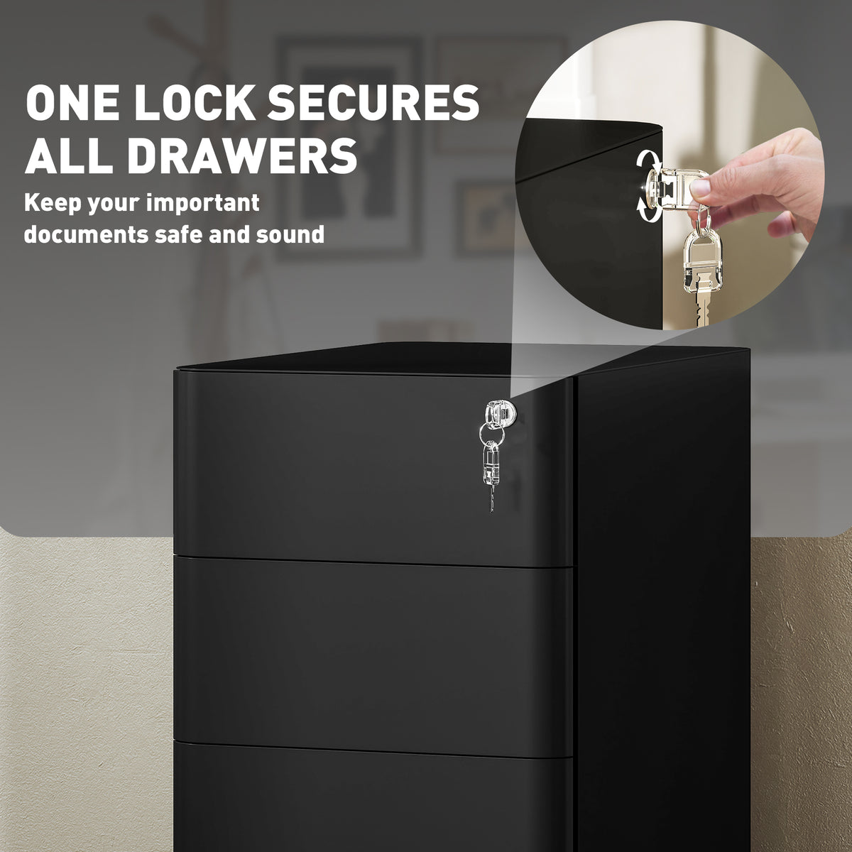 3-Drawer Locking Steel Filing Cabinet - Black 23" H
