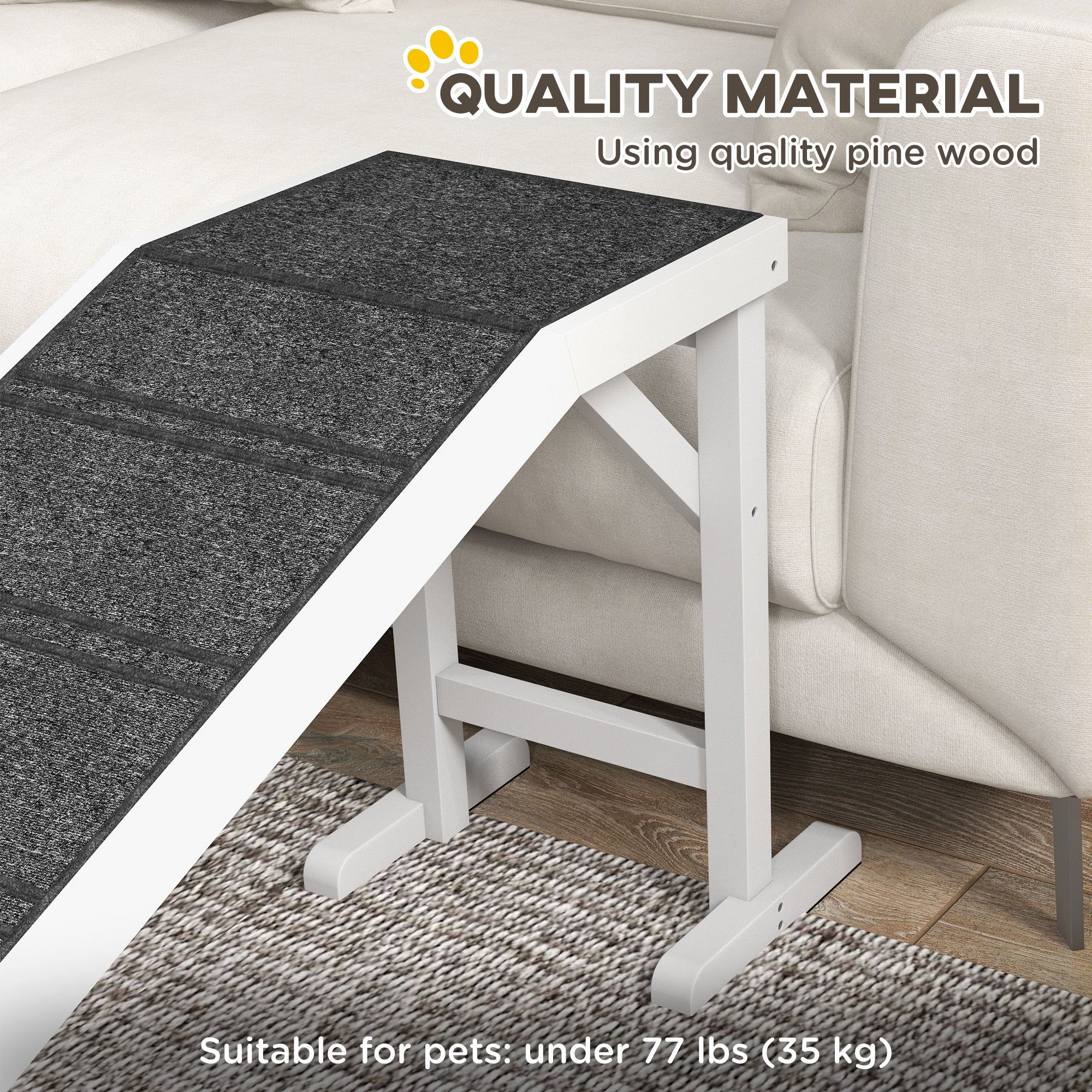 Rampe pour animaux, marches pour lit de chien avec moquette antidérapante, plateforme supérieure, 74" x 16" x 25", blanche
