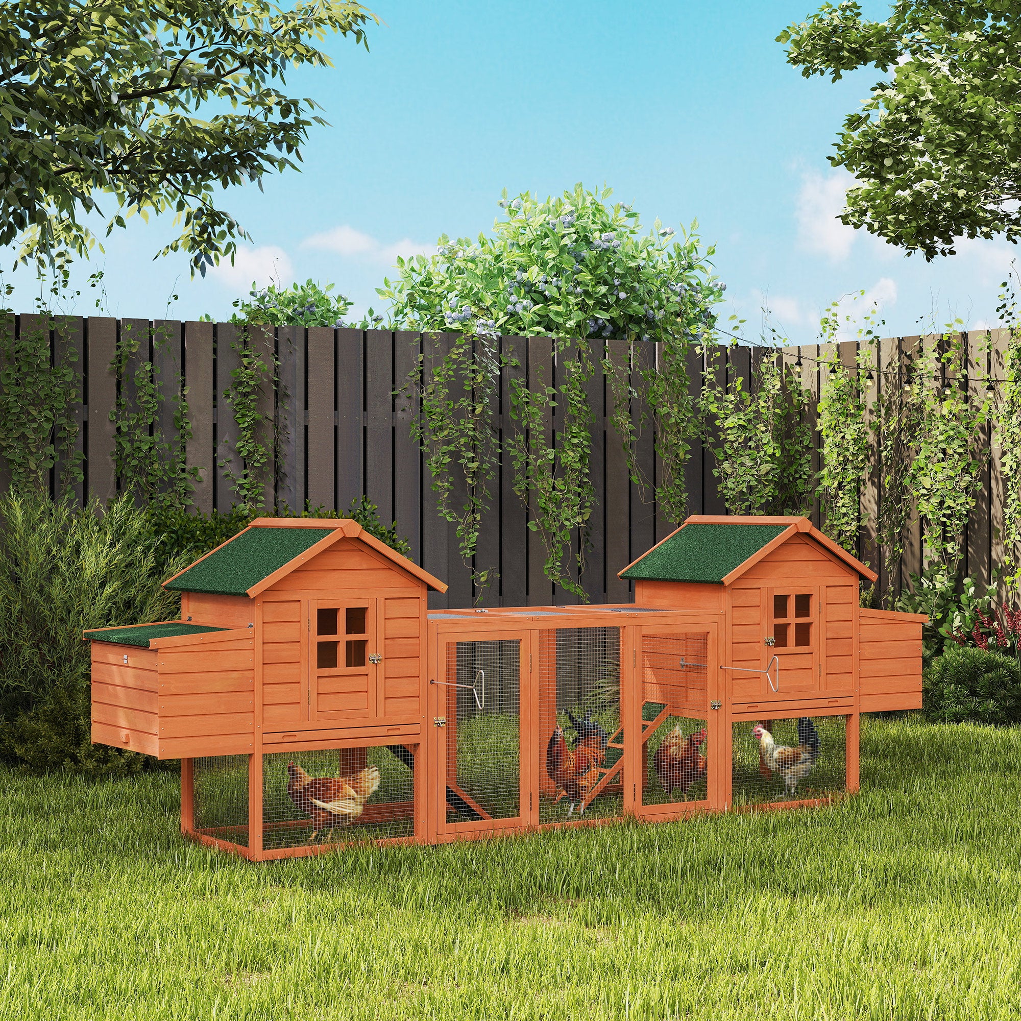 123" Extra Large Chicken Coop Wooden Poultry House Rabbit Hutch Hen Backyard with Outdoor Run Ramps and Nesting Boxes, Orange
