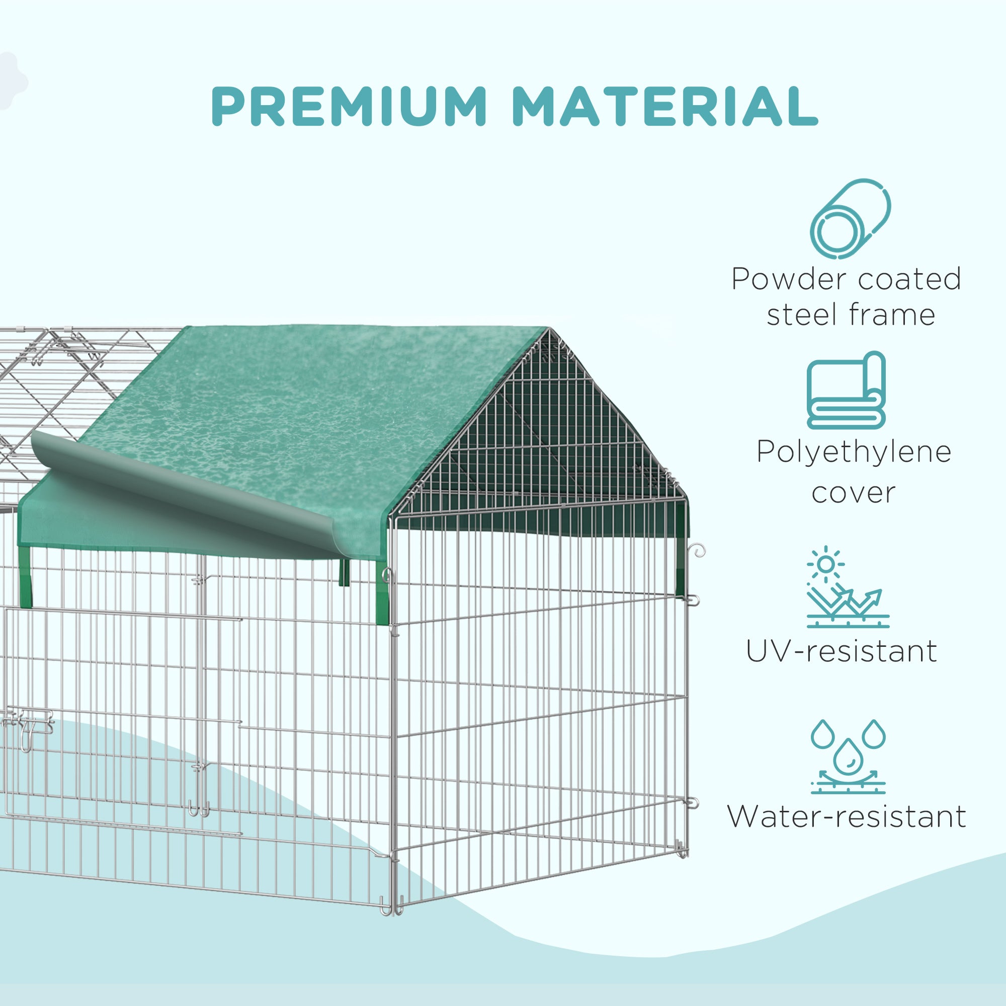 Pet Playpen with Roof, Metal Guinea Pig Cage, Rabbit Pen, Chicken Coop Run, Catio Cat Enclosure with Cover, Doors, Indoor Outdoor for Small Animals, 87" x 41" x 41", Green