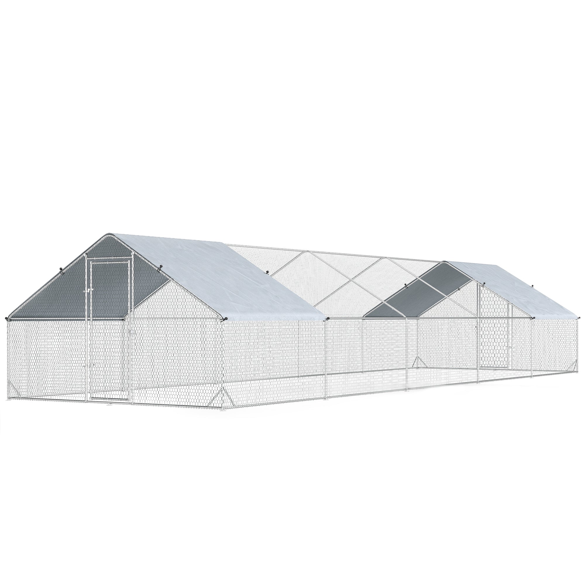 Enclos métallique pour poules avec bâche de protection contre l’eau et les UV, pour poules, canards et lapins de jardin, 32.8' x 9.8' x 6.4'