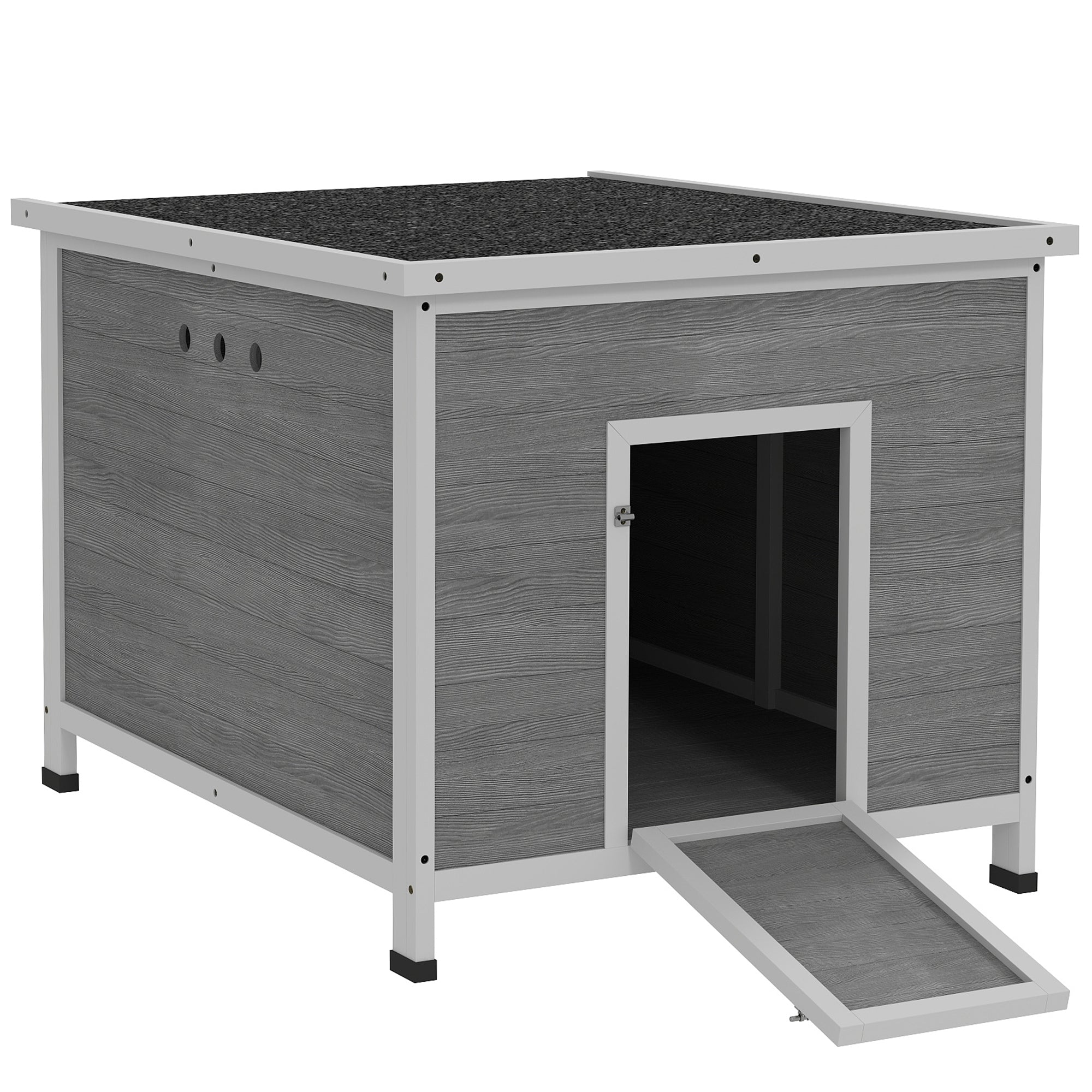 Duck Coop, Wooden Chicken House Rabbit Hutch with Openable Roof, Removable Floor, Double Doors, Ramp, Grey