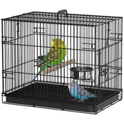 Bird Cage Portable w/ Slide-Out Tray Travel Cage for Parakeets w/ Perch & Food Bowls Black