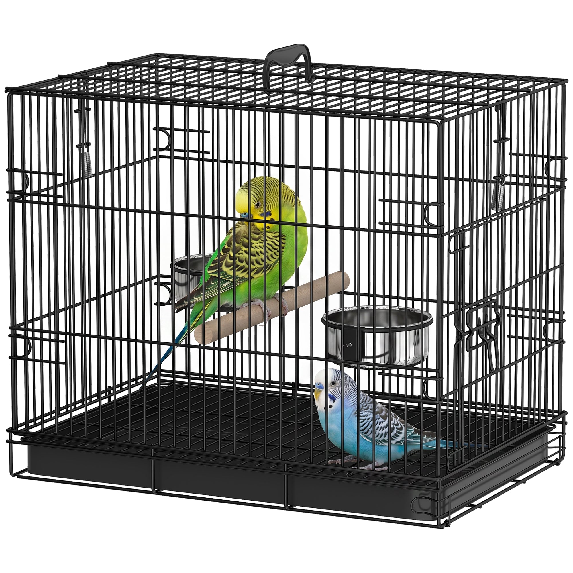 Bird Cage Portable w/ Slide-Out Tray Travel Cage for Parakeets w/ Perch & Food Bowls Black