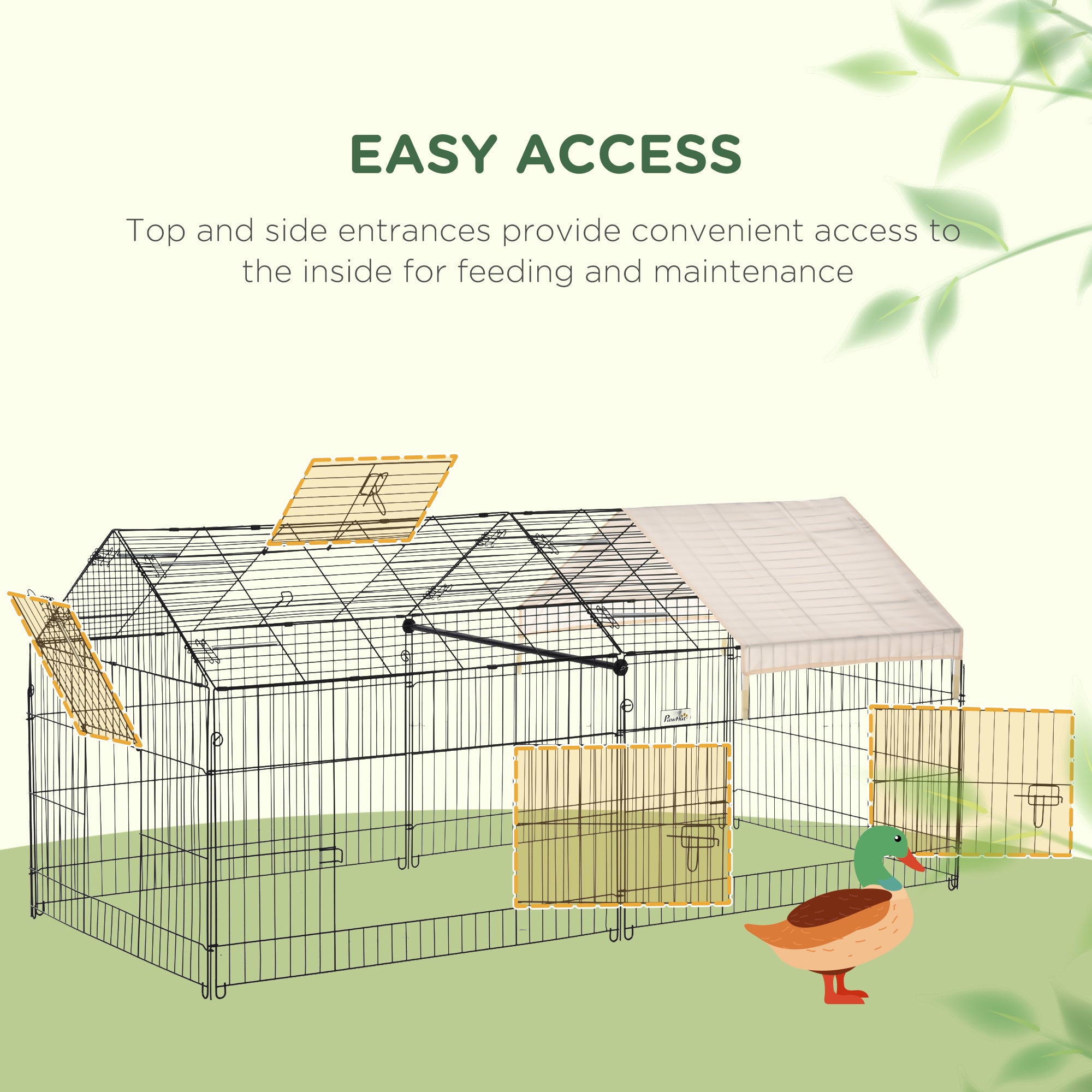 Pet Playpen with Roof, Metal Guinea Pig Cage, Rabbit Pen, Chicken Coop Run, Catio Cat Enclosure with Cover, Doors, Indoor Outdoor for Small Animals, 87" x 41" x 41", Cream