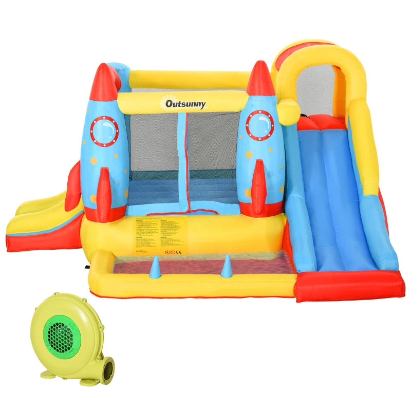 Château gonflable Outsunny avec trampoline, toboggan et piscine, design fusée, 11.14' x 9.18' x 6.06'
