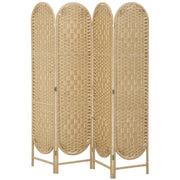Bohemian Privacy Screen, Folding Room Divider with 4 Panels and Arched Top for Bedroom Living Room Office, Natural Wood