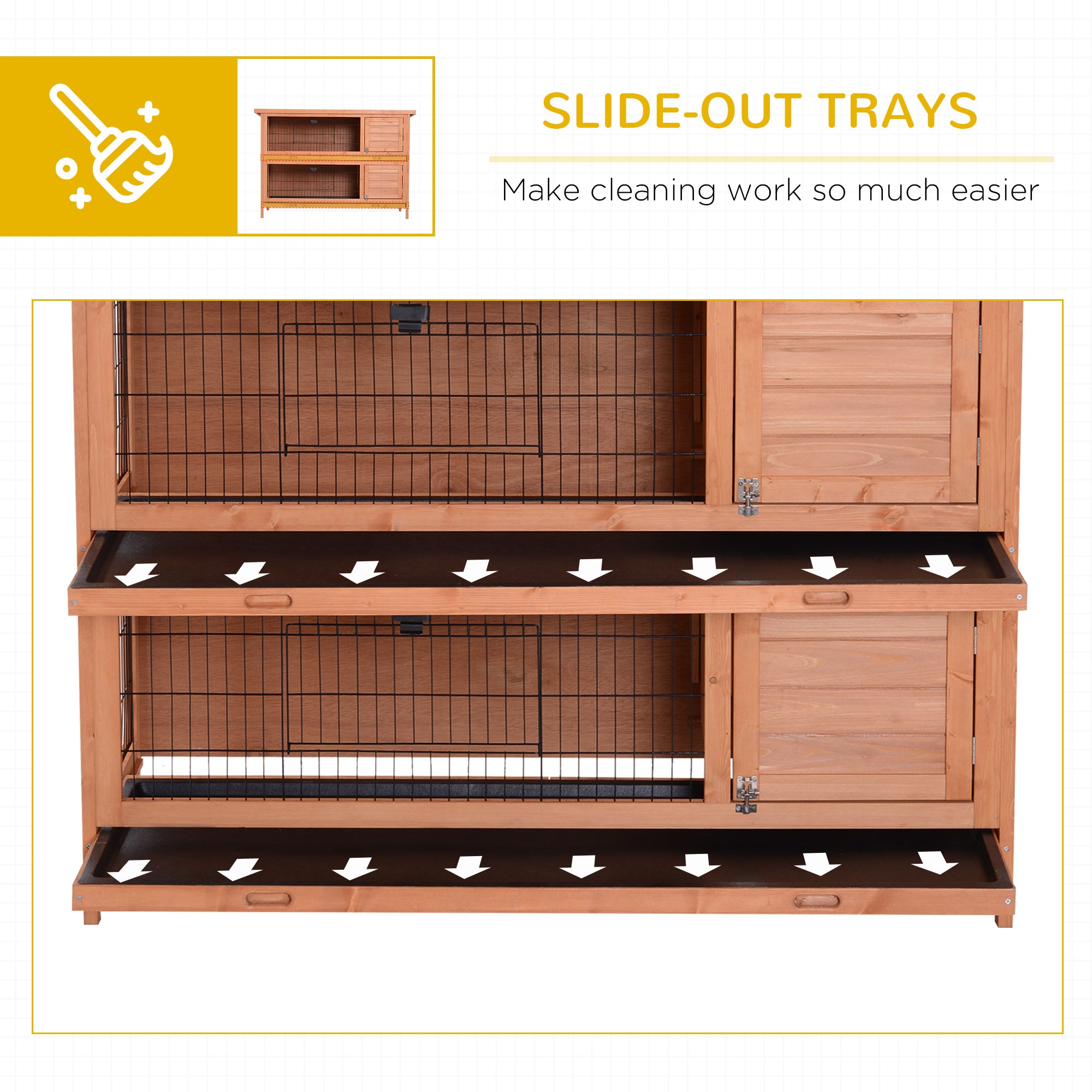 54"L 2-Story Large Rabbit Hutch Bunny Cage Wooden Pet House Small Animal Habitat with Lockable Doors, No Leak Tray and Waterproof Roof for Outdoor/Indoor Orange