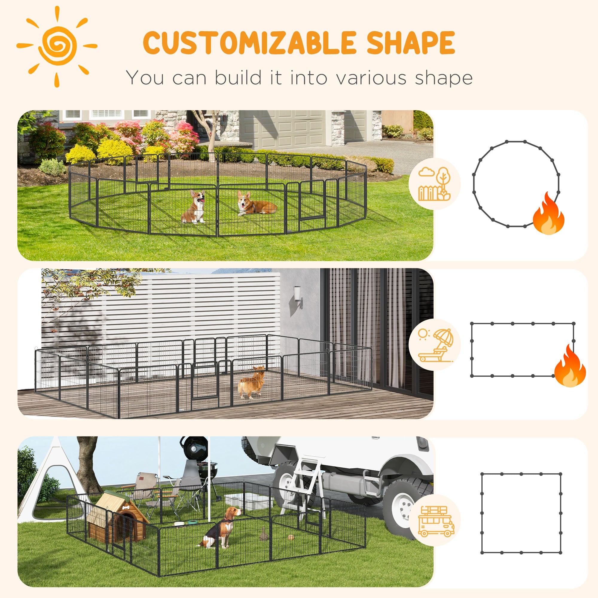 Parc à jeu robuste pour chiens, 16 panneaux, clôture pour animaux, parc d’exercice portable pour chiots, avec 2 portes à loquet verrouillable, pour une utilisation intérieure ou extérieure, hauteur de 23,5 pouces