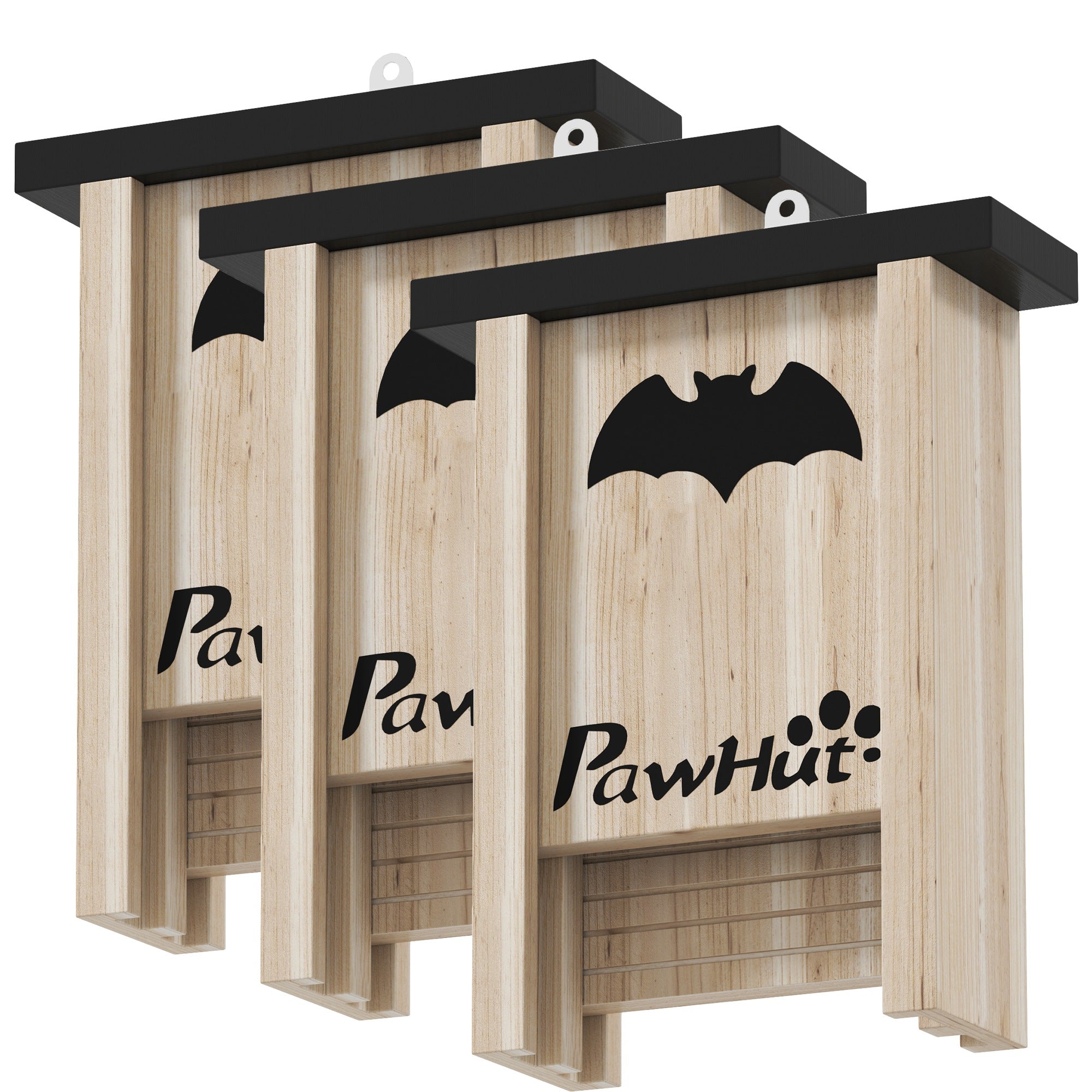3PCs Wooden Bat Boxes, Bat Houses Designed to Attract Bats & Easy to Hang for Outdoor, Garden, Farm, 18 x 6 x 22.5 cm
