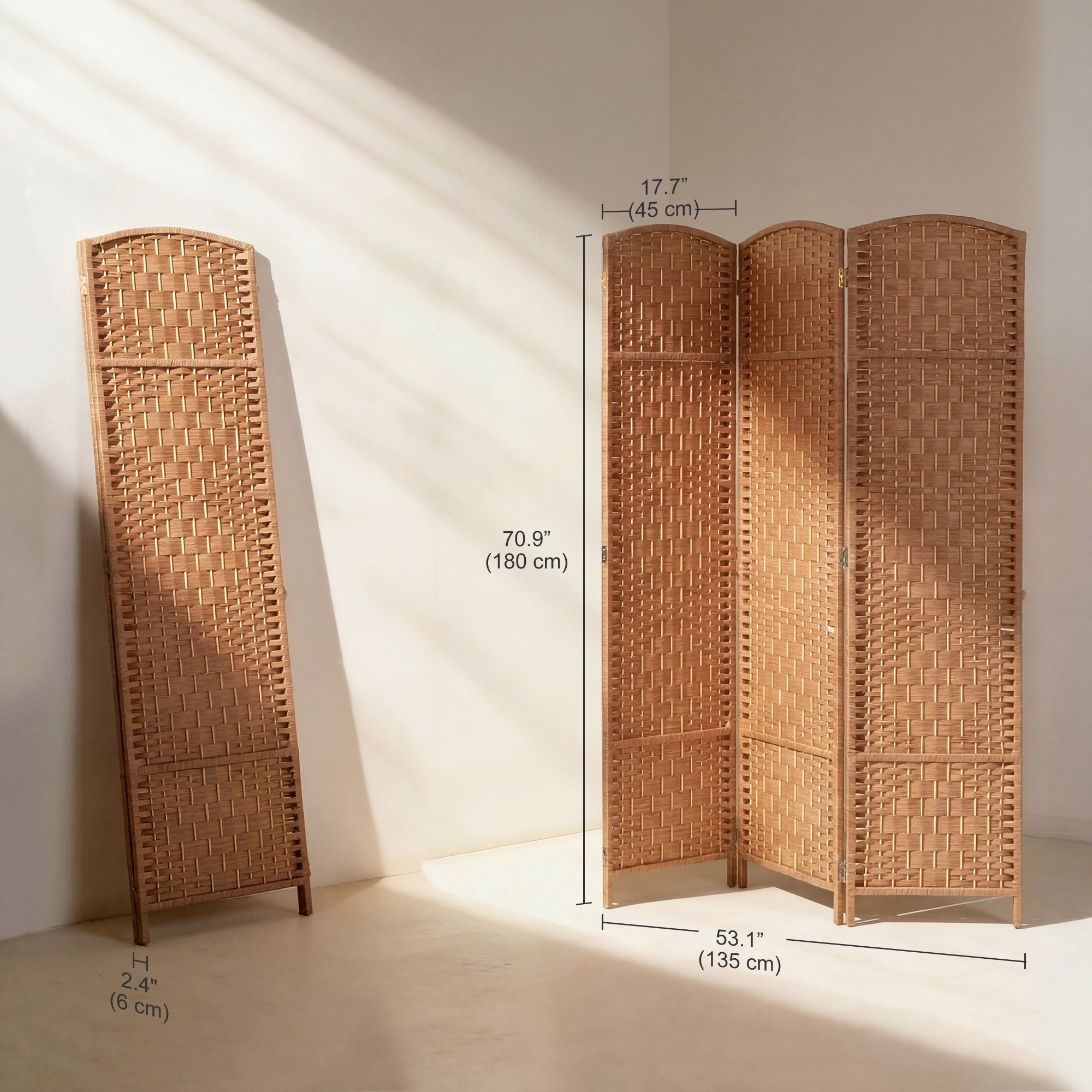 6ft Folding Room Divider, 3 Panel Wall Partition with Wooden Frame for Bedroom, Home Office, Natural