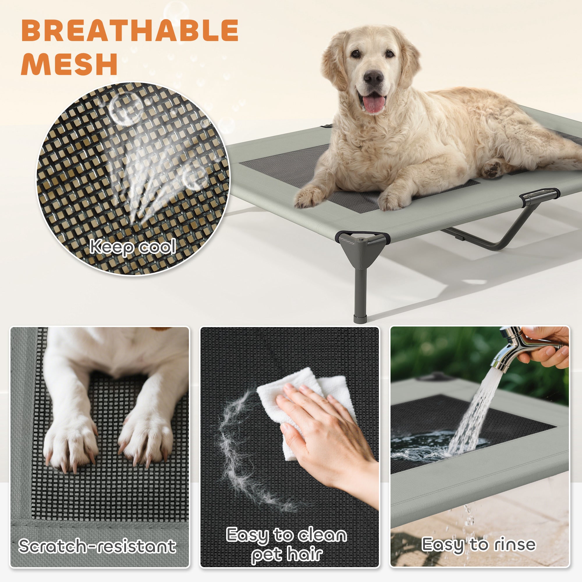 Elevated Dog Bed with Canopy Raised Dog Bed  Washable Mesh Steel Frame 41.7" x 29.9" x 39" Light Grey