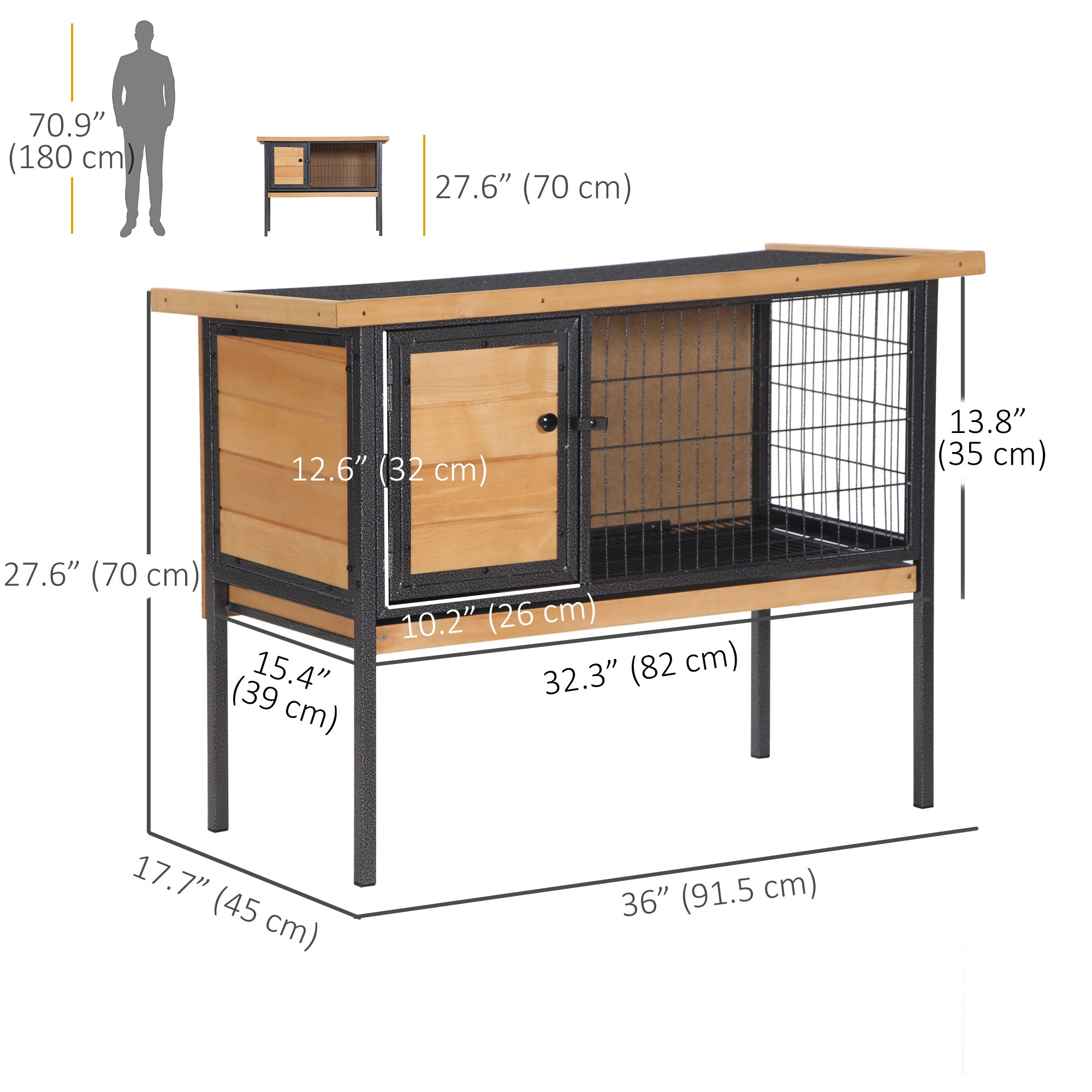 Rabbit Hutch, Wooden Bunny Cage Indoor Outdoor Bunny Hutch with Tray and Openable Water-Resistant Roof, Yellow