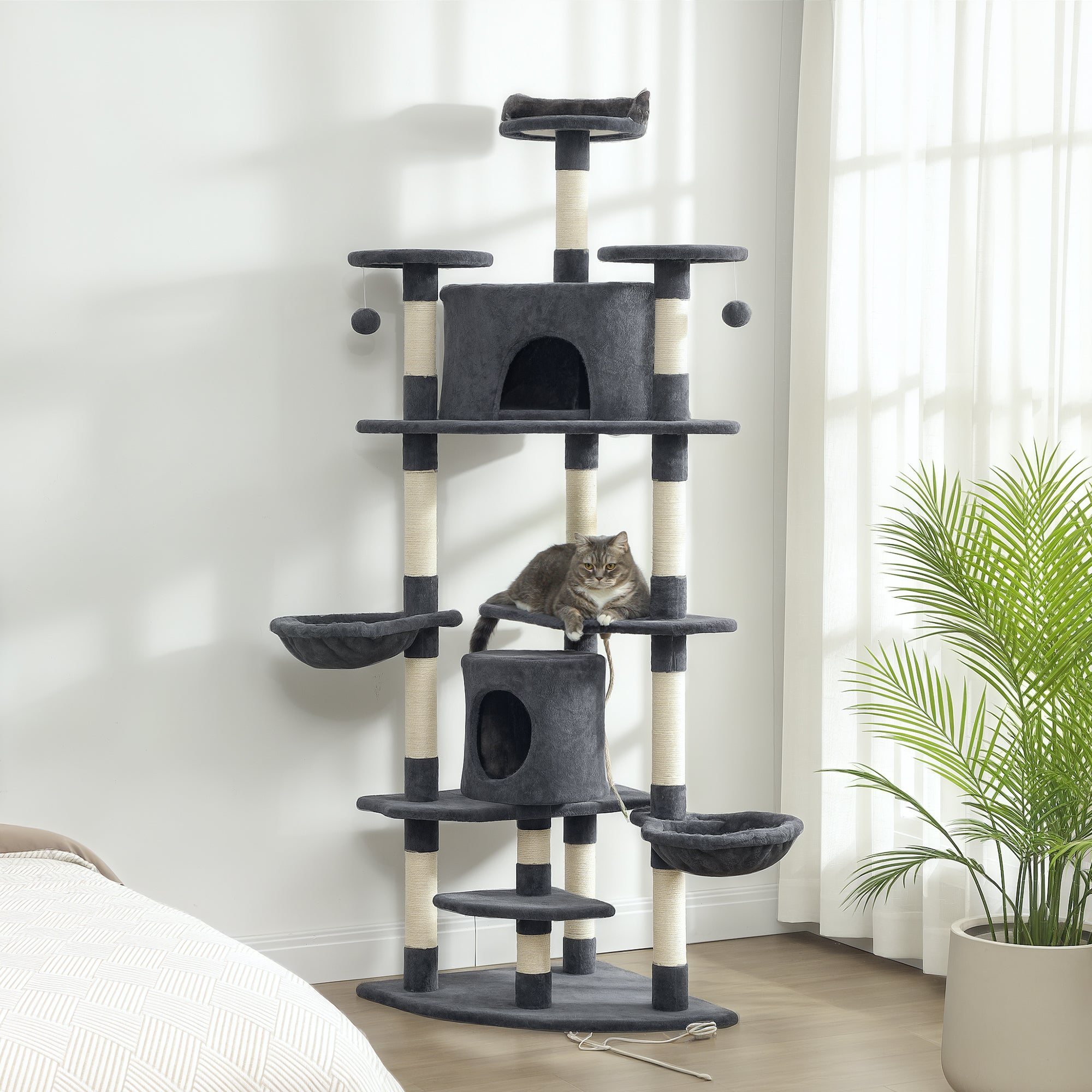 79" Scratching Kitten Tree Condo Kitten Scratch Activity Center Toys Dark Grey