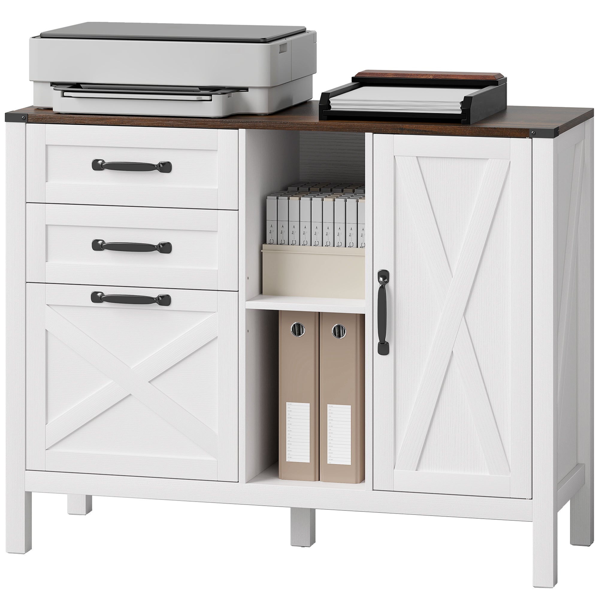 Lateral Filing Cabinet - Farmhouse Printer Stand White