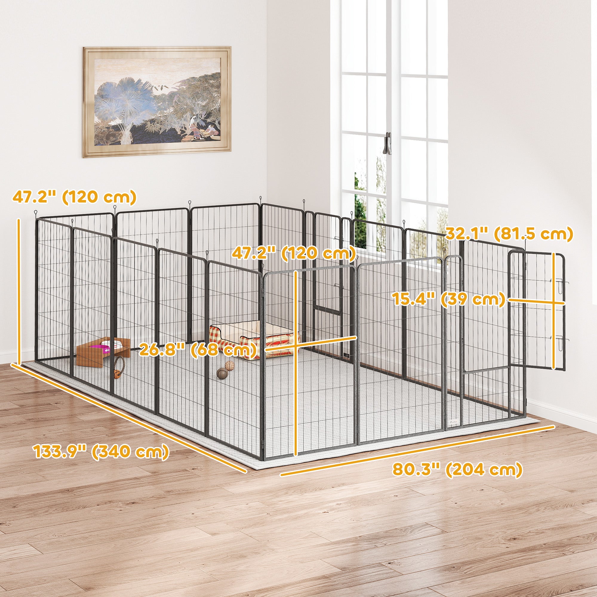 16 Panels Dog Playpen with Strap, Portable & DIY, for Large Dogs, for Yard, RV, Camping, Garden, 47" Height