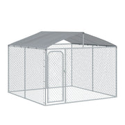 Enclos extérieur pour chien avec toit, serrure en acier et parois latérales grillagées pour jardin et terrasse, 9,8' x 9,8' x 7,7'