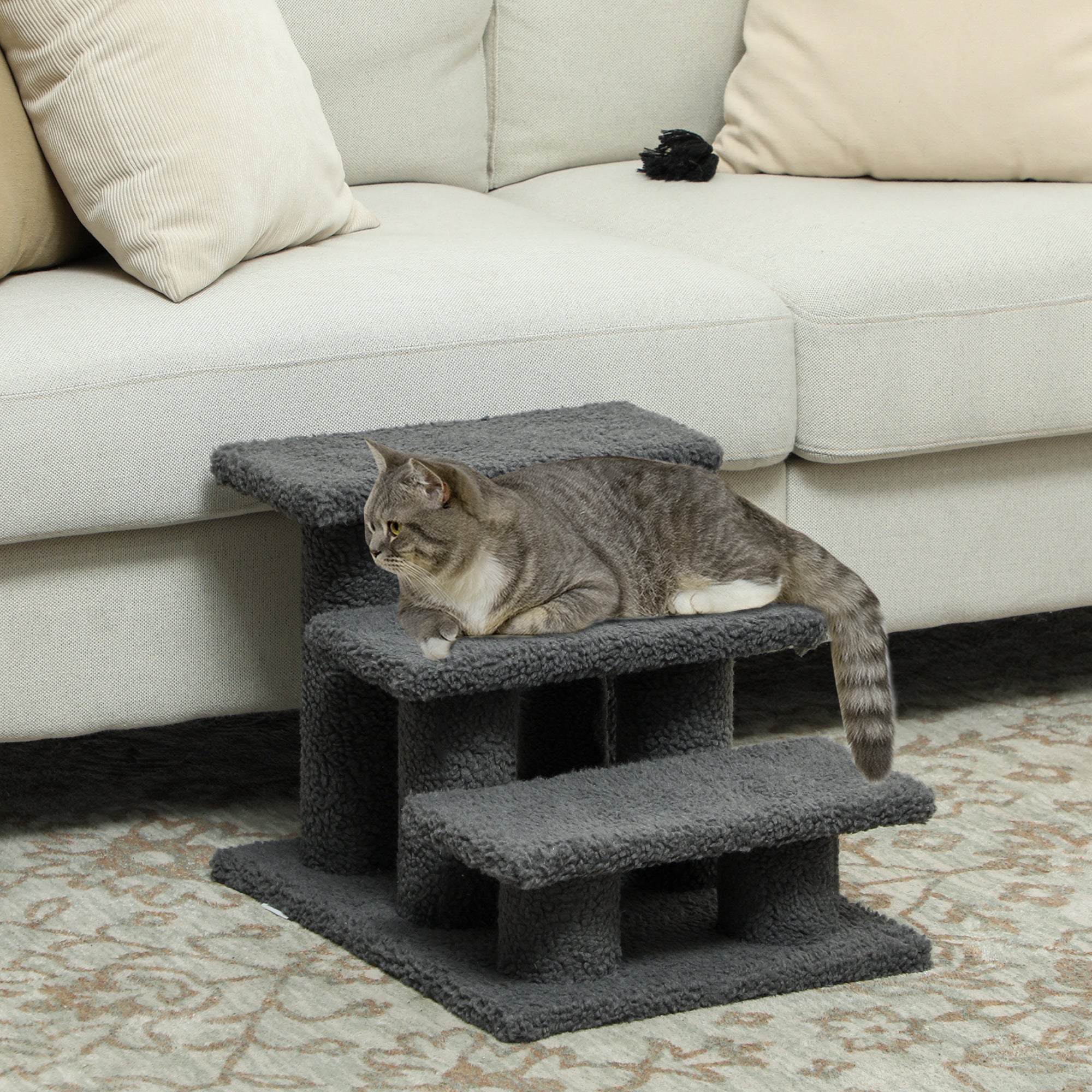 3 Tier Pet Stairs Dog Cat Step Scratch Post Furniture,  Dark Grey