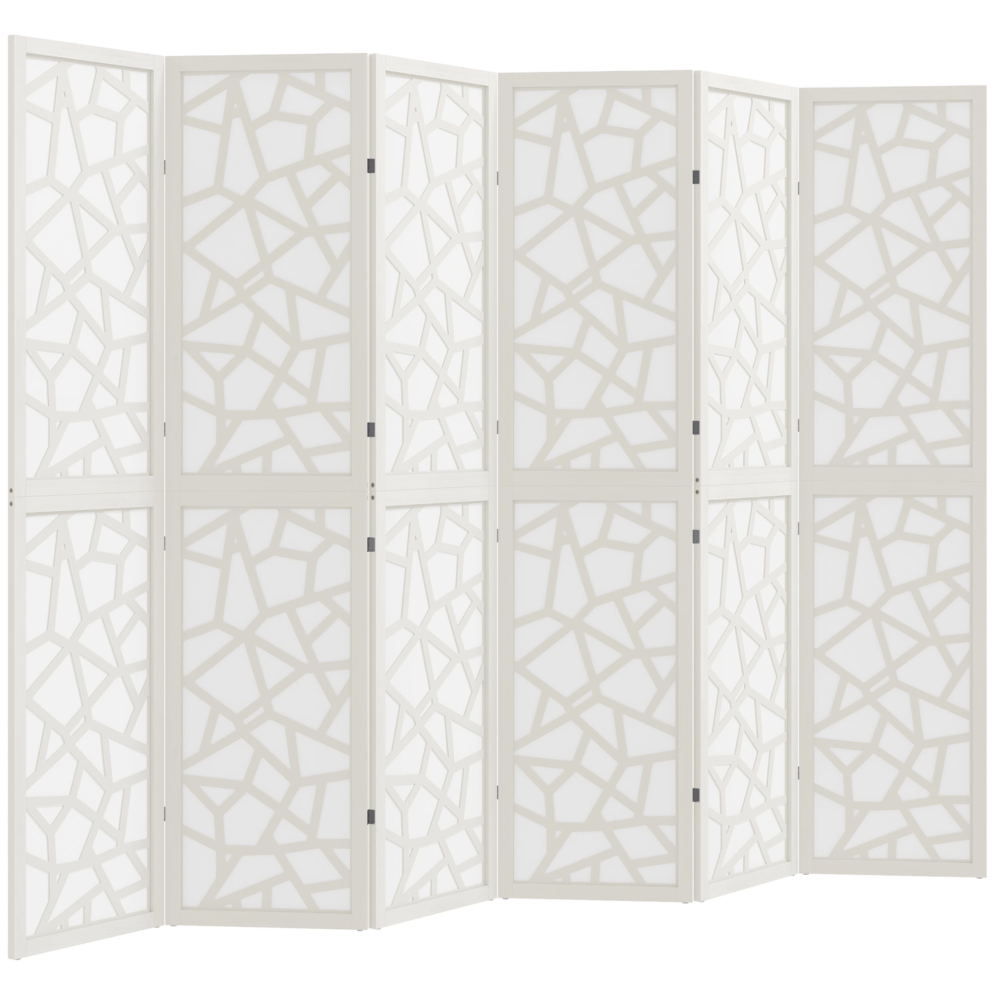 6 Panel Room Divider, 5.6 FT Lightweight Folding Privacy Screen with Geometric Pattern for Living Room, Bedroom, White