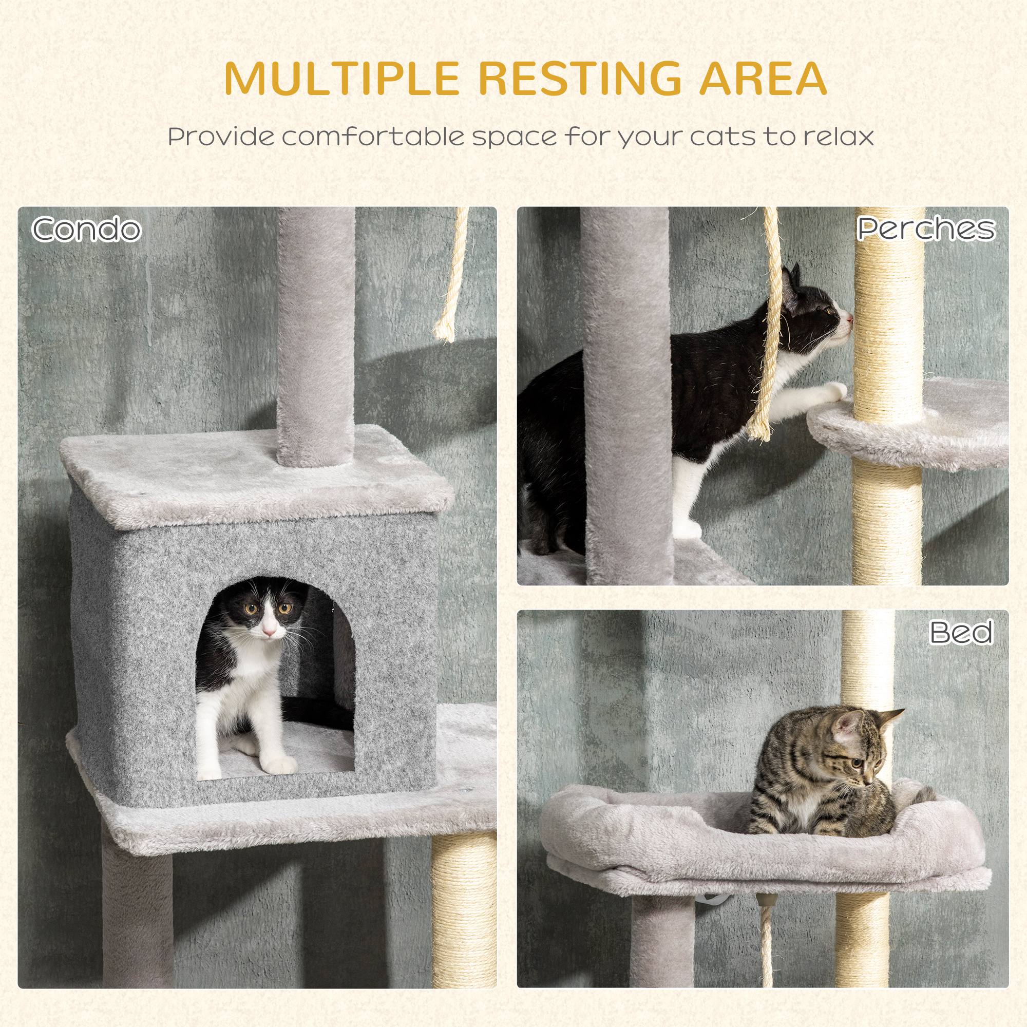 Cat Tree Floor to Ceiling Cat Tower Height Adjustable( 85-101 Inches), Tall Large Cat Climbing Activity Center with Scratching Posts Cat Condo Cozy Bed, Grey