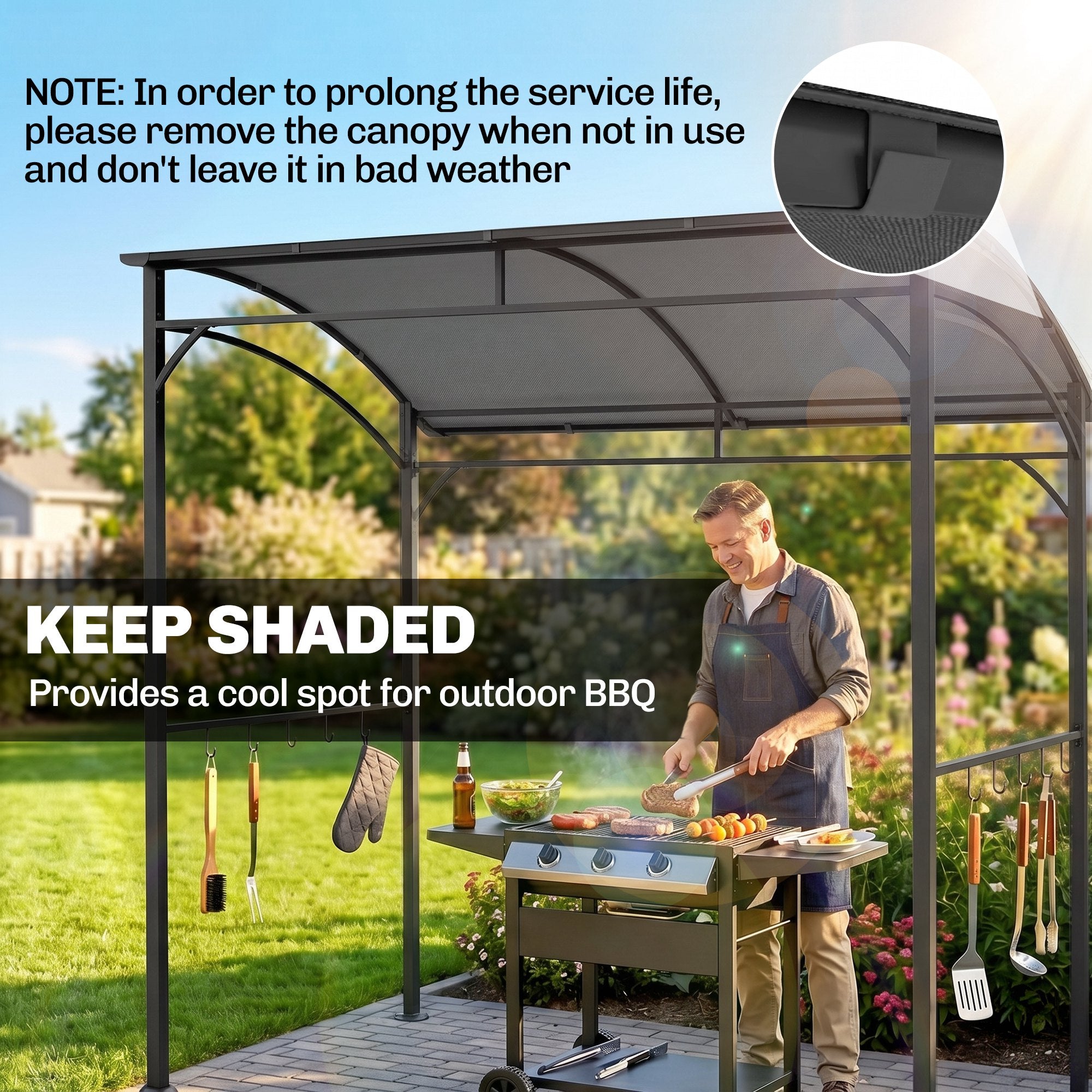 7' x 5' BBQ Grill Gazebo - Charcoal Grey Steel Frame Tent