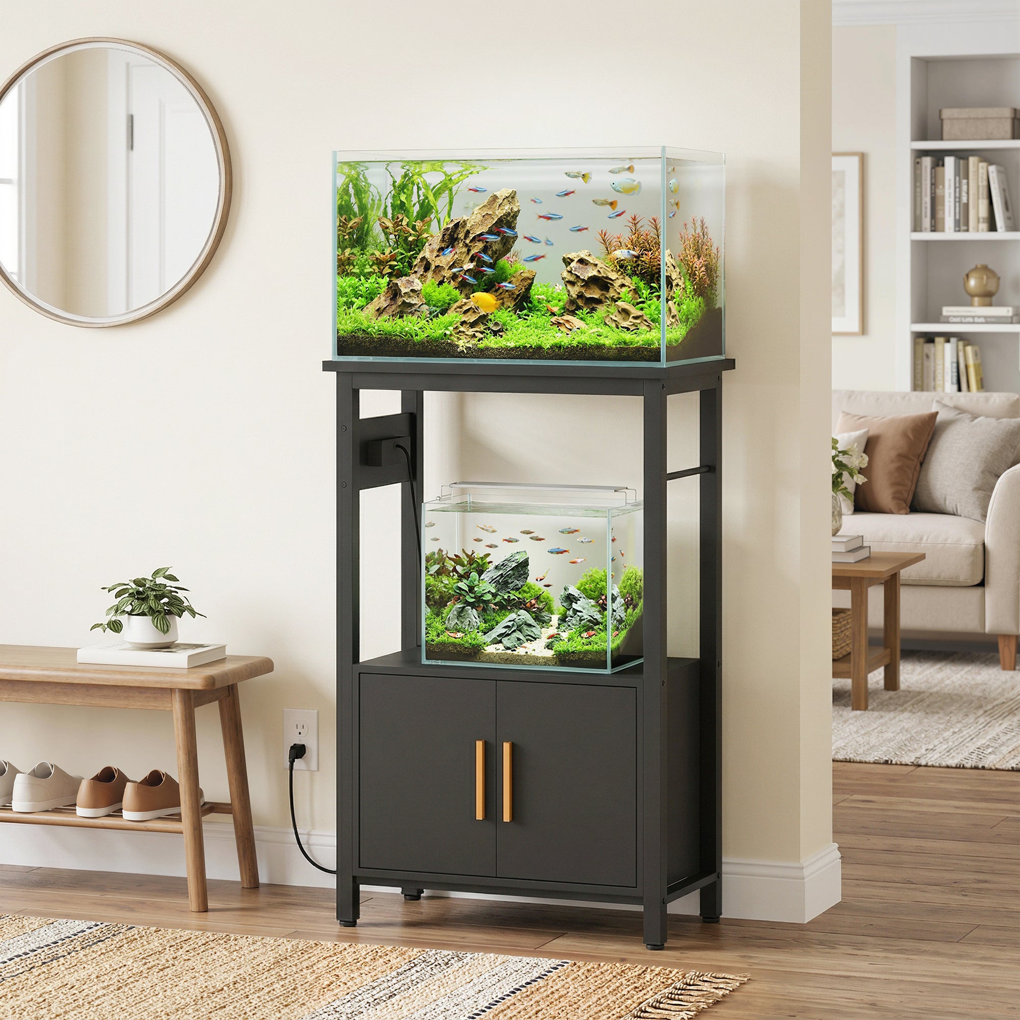 5-10 Gallon Fish Tank Stand Aquarium Stand with Power Outlets, Cabinet, Shelf, 550 lbs Capacity, 20.5" x 11" x 31.5"