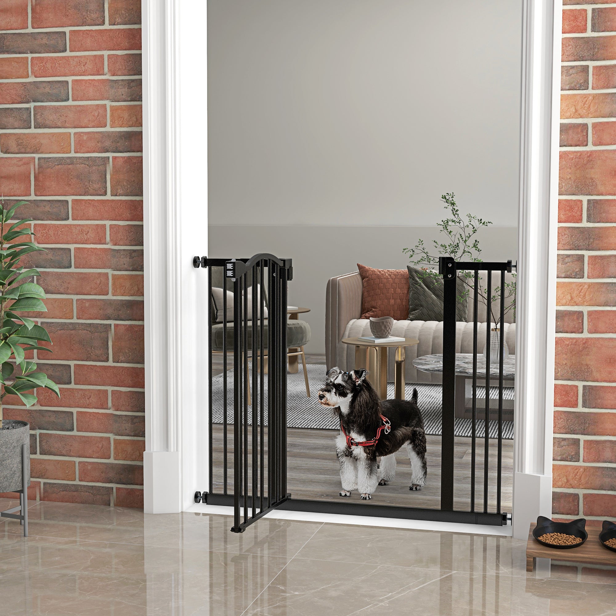 Extra Tall Dog Gate with Door, Pressure Fit, Auto Close, Double Locking for Doorways Hallways Stairs, 29"-39", Black