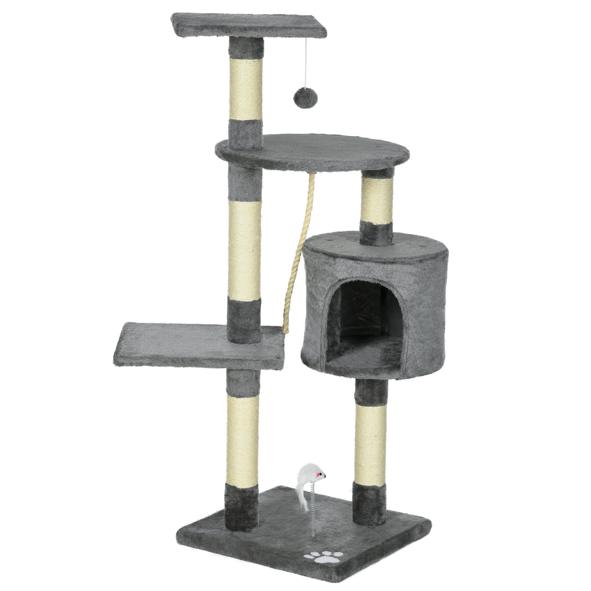 46Inch Scratching Cat Tree, Multi Level Cat Tower for Large Cats Adult with Toys and Condo, Grey