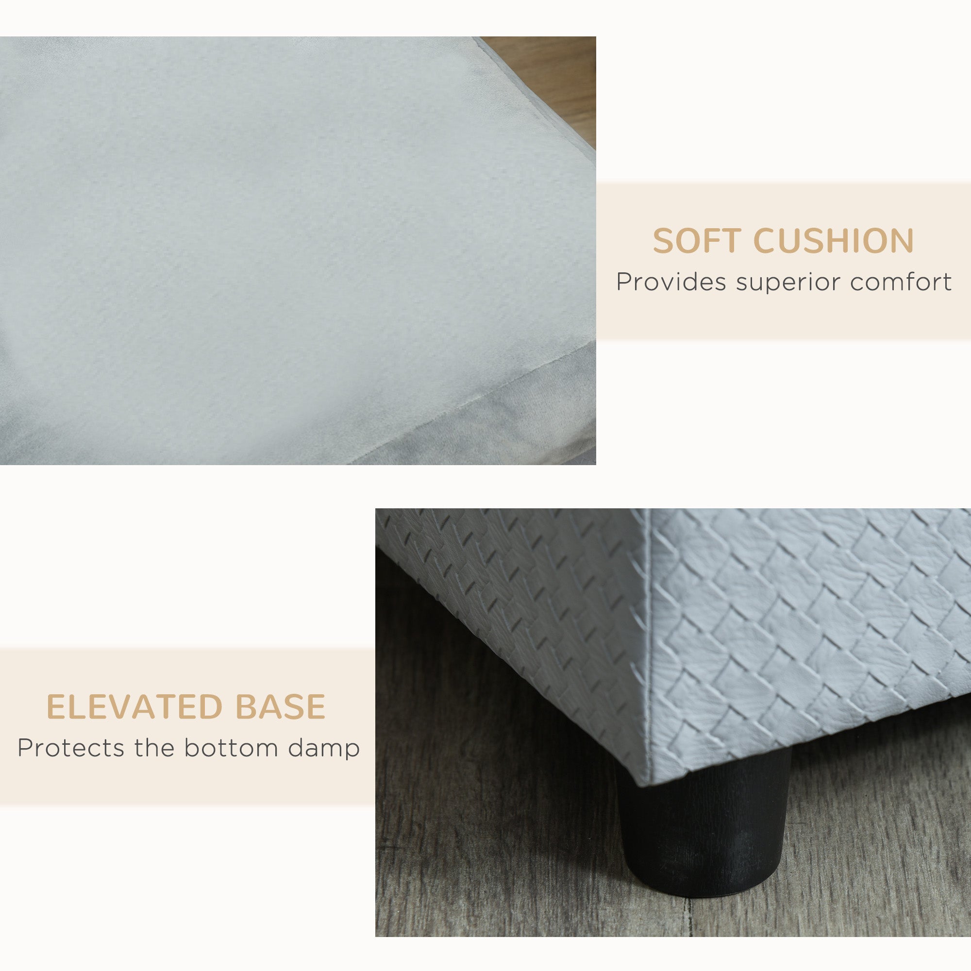 Canapé pour animaux, sofa pour chien, chaise longue et couchage pour animaux avec espace de rangement, petit format, pour chiens de différentes tailles et chats, coussin en éponge, gris clair