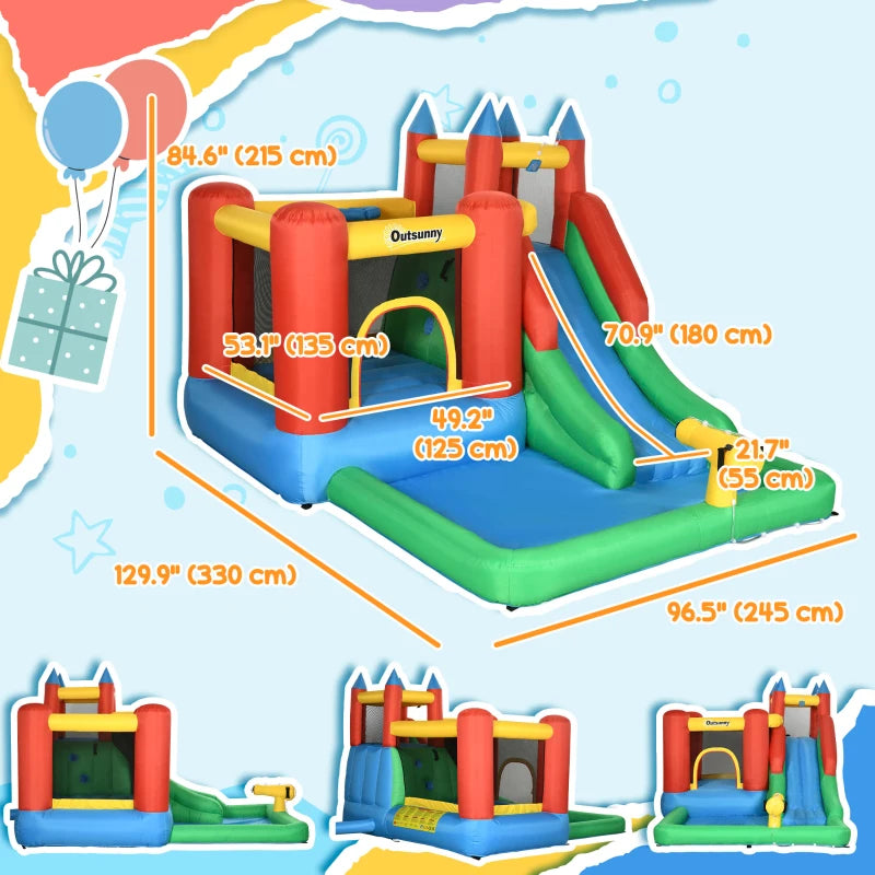 Outsunny 6-in-1 Kids Inflatable Bouncy Castle with Water Slide