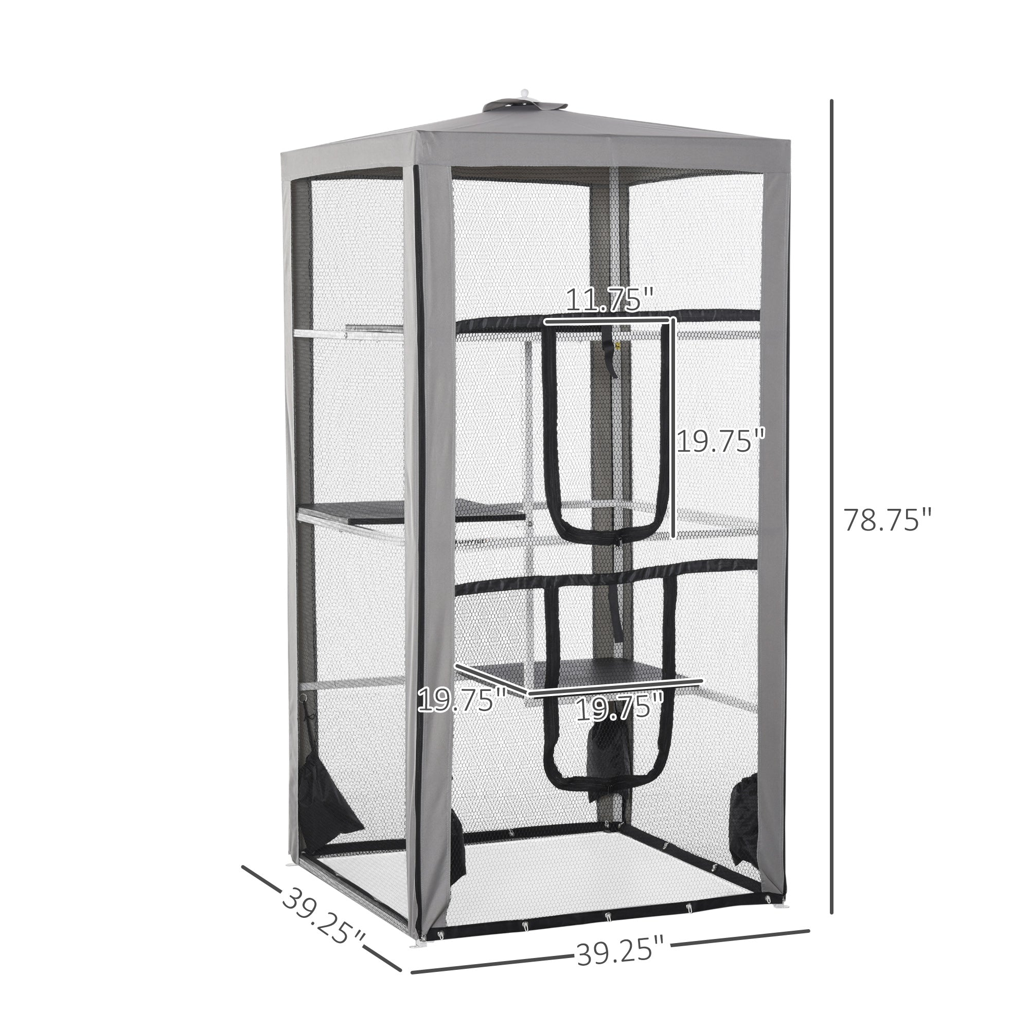 79"H Catio Outdoor Cat Enclosure, Steel Frame Cat Cage with 3 Platforms, 2 Doors and 4 Sandbags for Stability