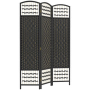 3 Panel Folding Room Divider, Portable Privacy Screen, Wave Fiber Room Partition for Home Office, Black