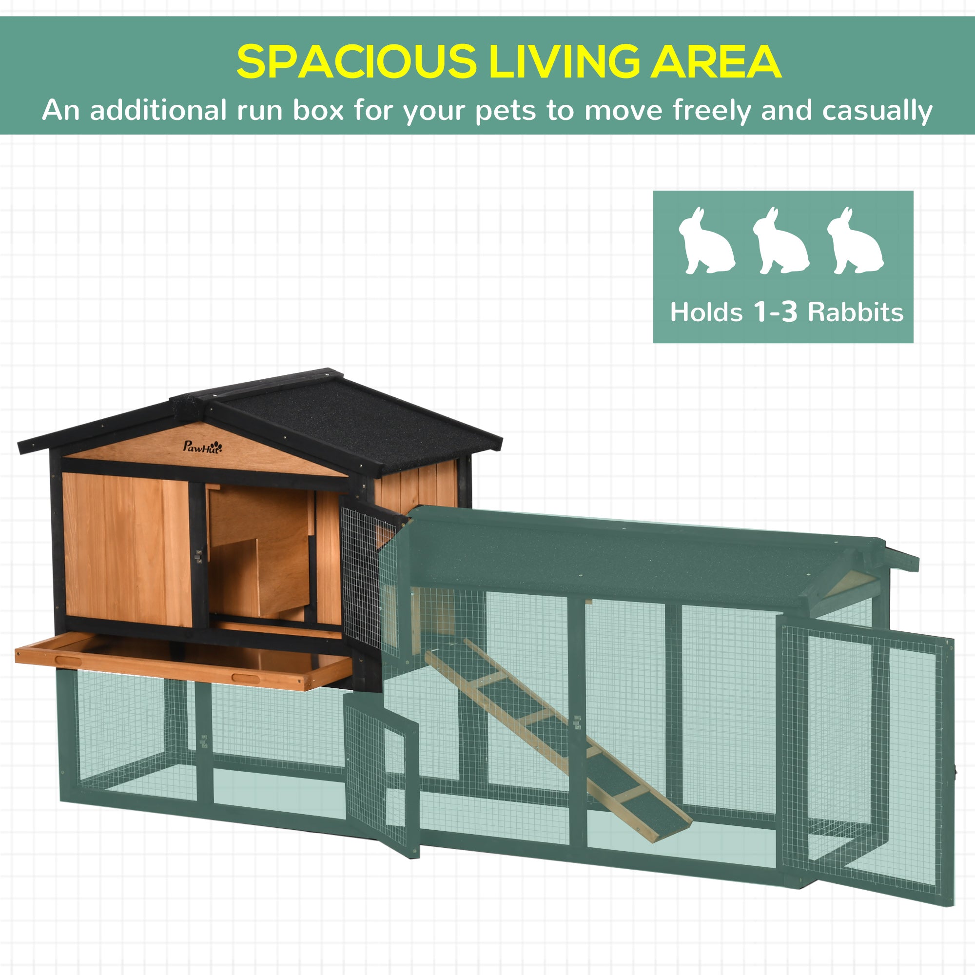 69" Wooden Rabbit Hutch Pet Playpen Bunny House Enclosure with Run Box, Slide-out Tray, Ramp, for Rabbits and Small Animals, Black