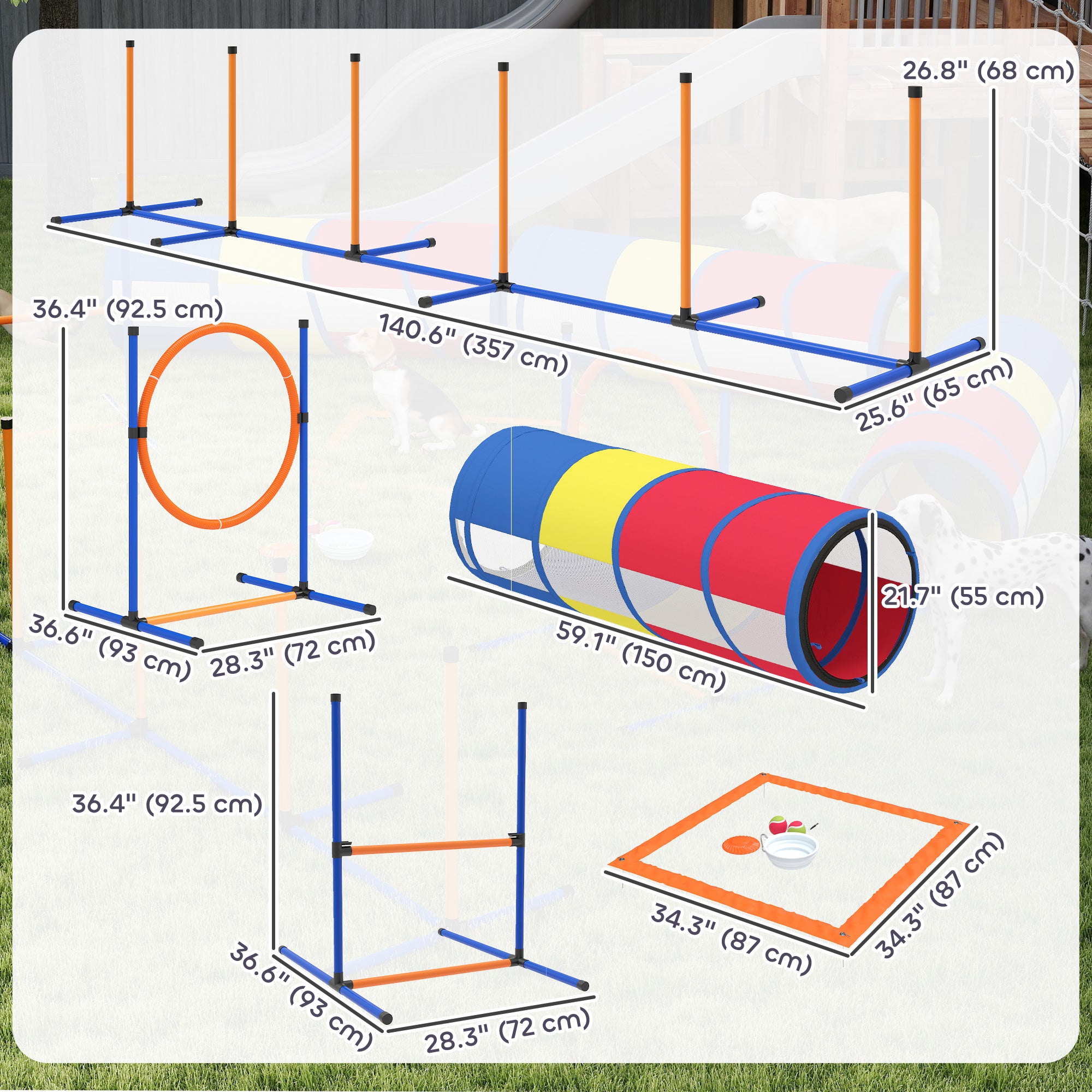 Dog Agility Training Equipment, 11-Piece Dog Obstacle Course with Adjustable Hurdle & Ring, 3 Tunnels, Weave Poles