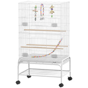 Cage à oiseaux de 43" avec support à roulettes, jouets, pour perruches et canaris, blanc