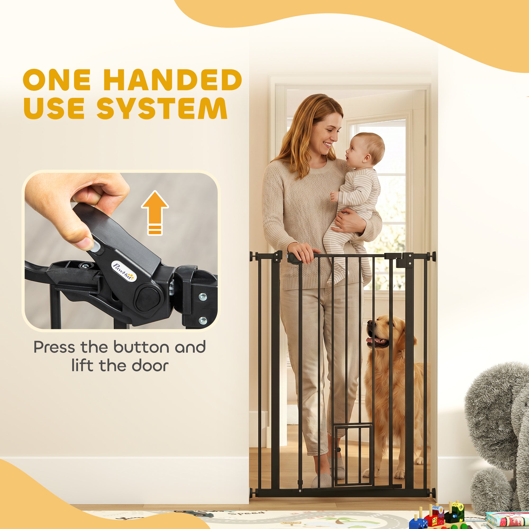 41" Easy Open Indoor Dog Gates for Doorways, House, Stair - Black