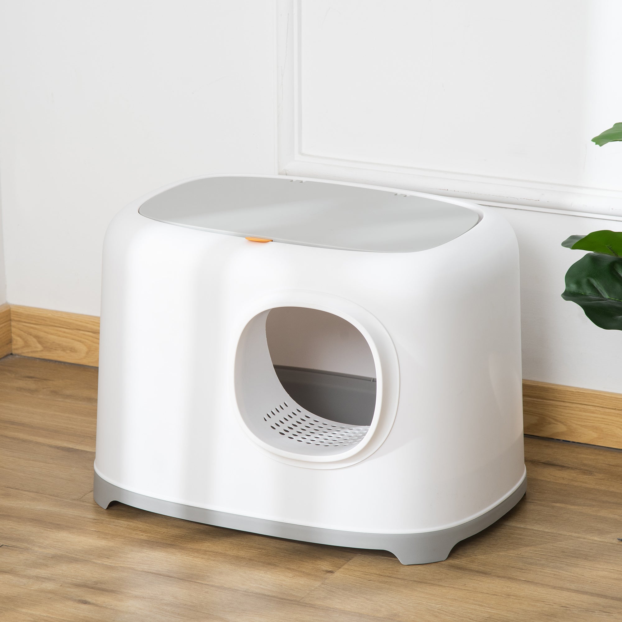 Cat Litter Box with Anti-Sand Tunnel, Scoop, Open Top, Odor Control & Easy to Clean, White