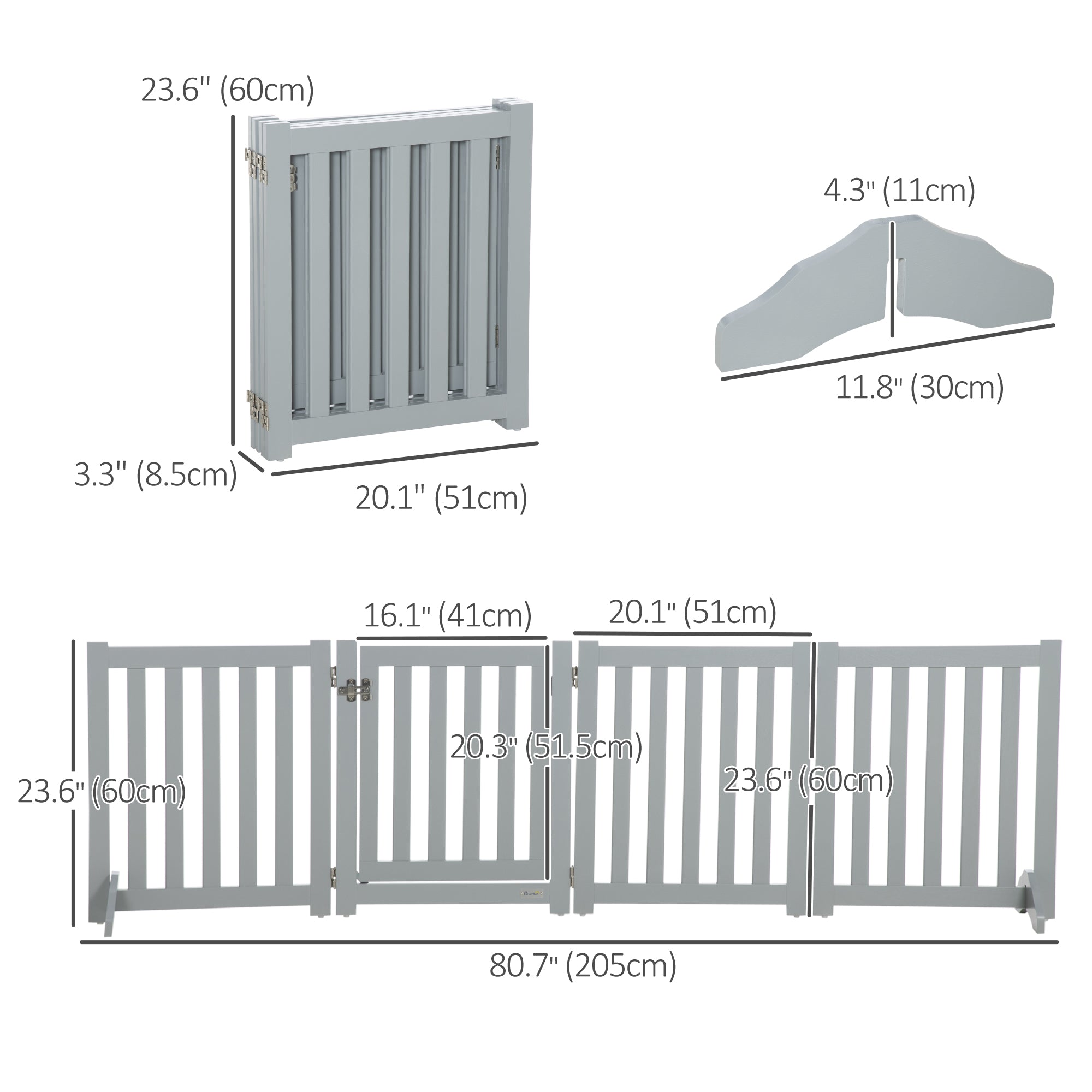 23.5"H Foldable Dog Gate with Door, 4 Panels Freestanding Pet Gate Barriers Indoor with Support Feet, Puppy Fence for Dogs, Grey