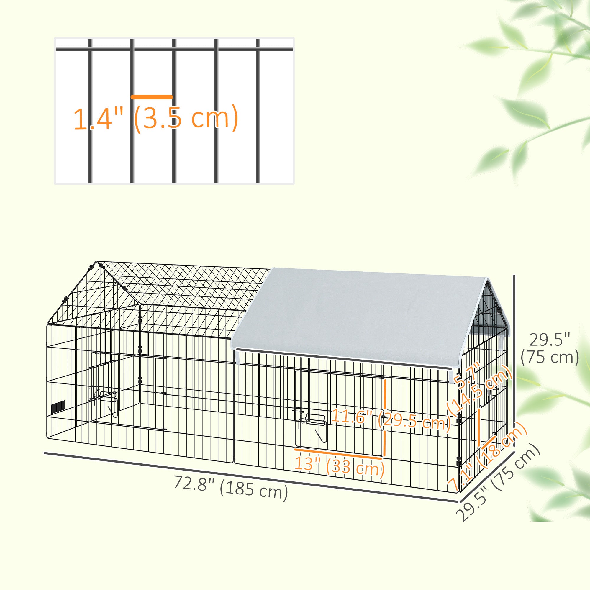 73" Small Animal Cage with Roof, Indoor/Outdoor Use,  for Chicken, Rabbits, Chinchillas, Silver