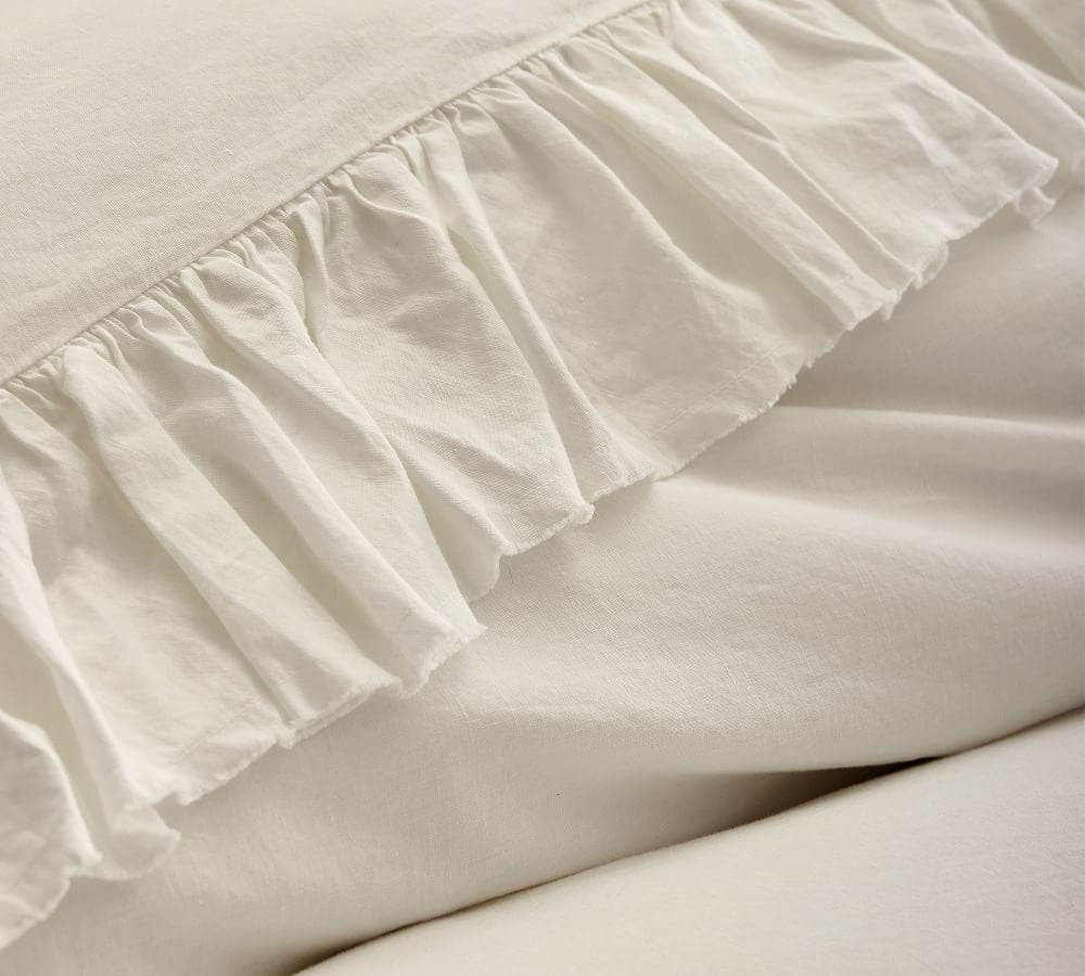 Ivory - 100% Pure Linen | Linen Cotton Mix | 3 Piece Ruffle Duvet Cover Set | Handmade | Pre-washed | Soft-1