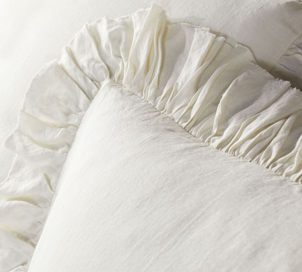 Ivory - 100% Pure Linen | Linen Cotton Mix | 3 Piece Ruffle Duvet Cover Set | Handmade | Pre-washed | Soft-2
