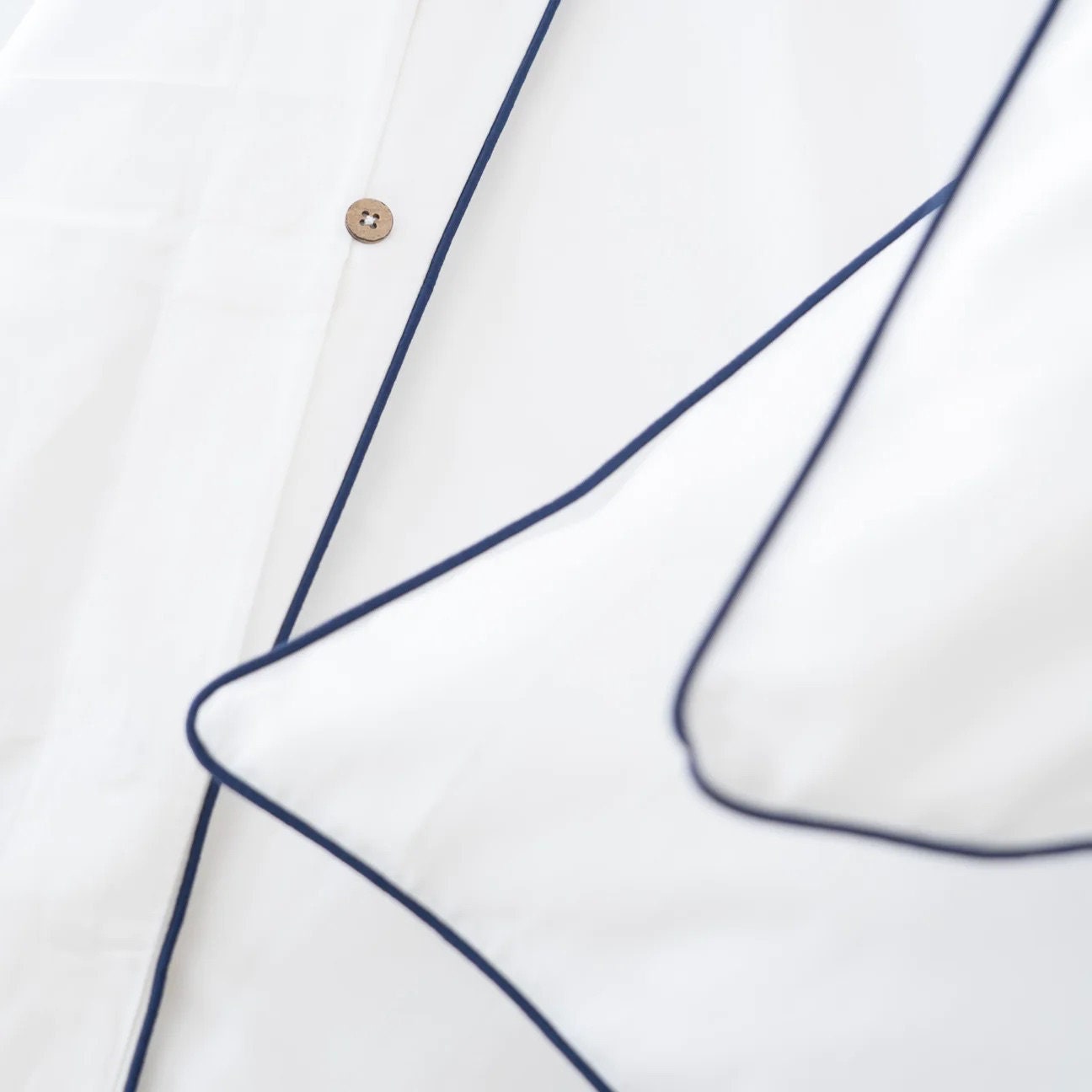 White with Navy Blue Piping  - Pure Cotton, Pure Linen or Linen Cotton Mix | 3 Piece Piped Duvet Cover Set | Handmade | Pre-washed-1