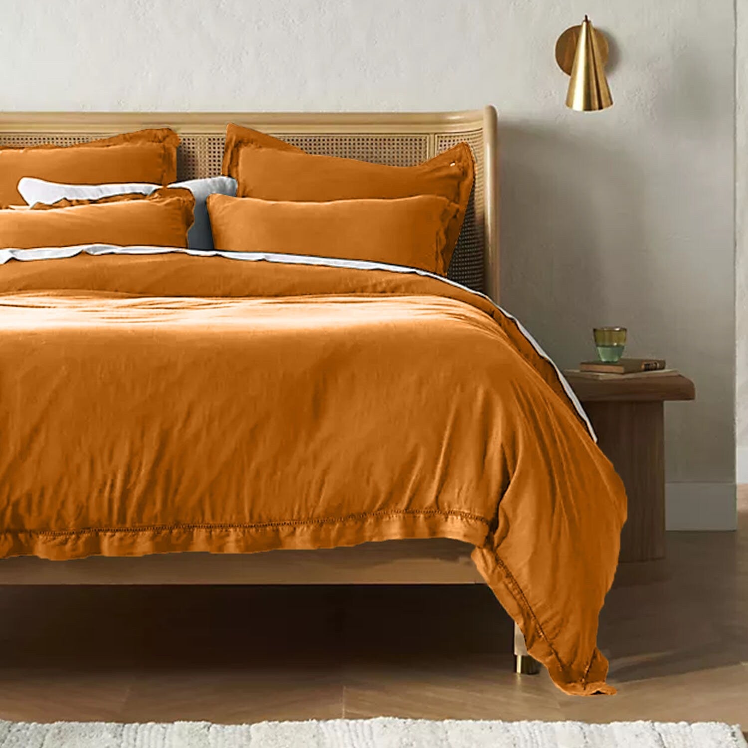 Embroidered Edge Mustard Yellow 100% Pure Linen | Linen Cotton Mix | 3 Piece Duvet Set | 4 Piece Sheet Set | Handmade | Pre-washed | Soft-0