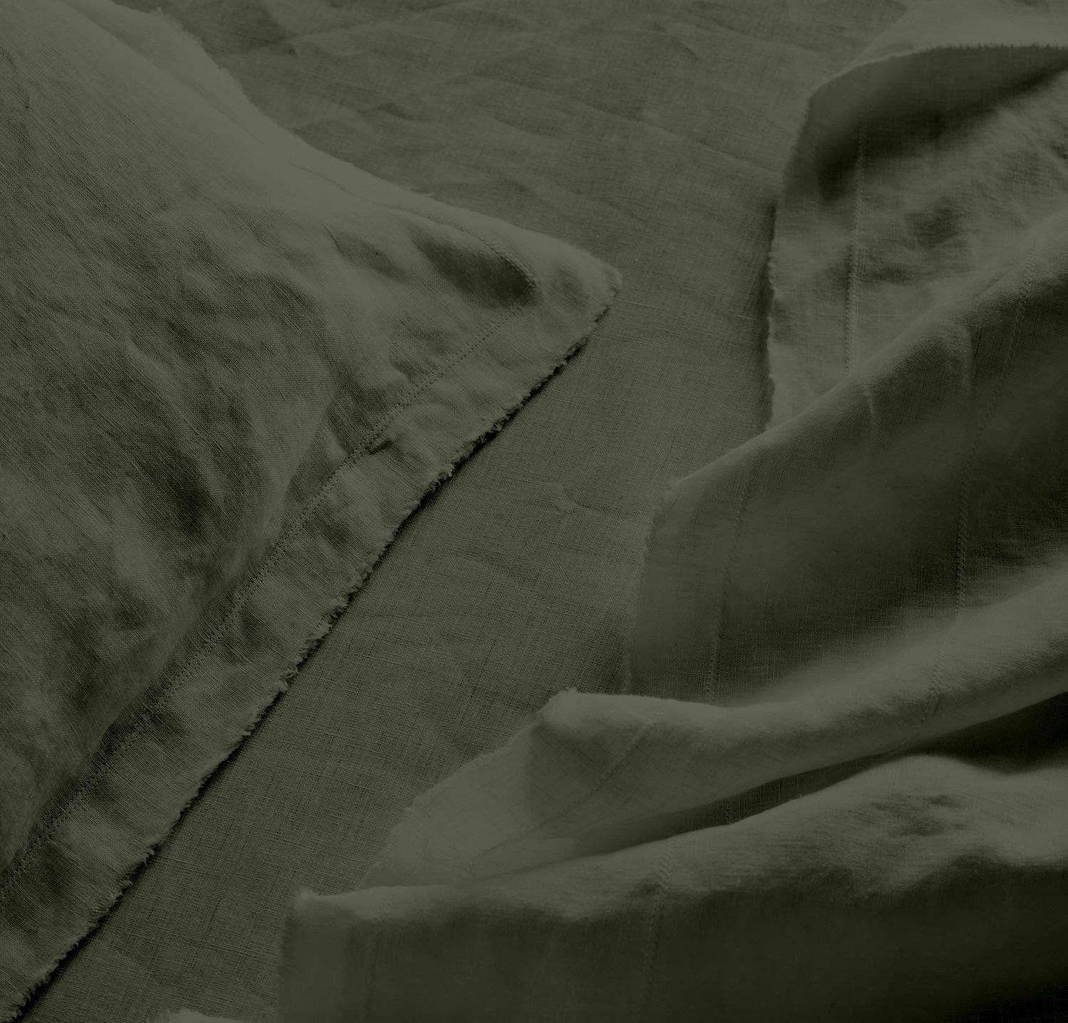 Raw Edged Moss Green - 100% Pure Linen | Linen Cotton Mix | 3 Piece Duvet Cover Set | 4 Piece Sheet Set | Handmade | Pre-washed | Soft-2