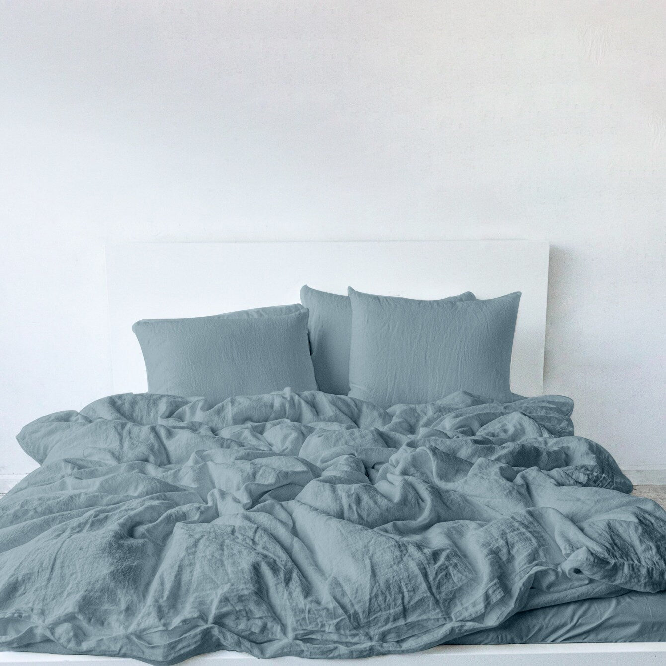 Raw Edged Sky Blue - 100% Pure Linen | Linen Cotton Mix | 3 Piece Duvet Cover Set | 4 Piece Sheet Set | Handmade | Pre-washed | Soft-3